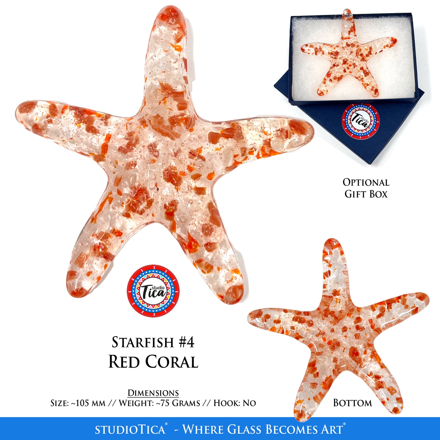 Handmade  Glass Starfish - Coral Collection by studioTica