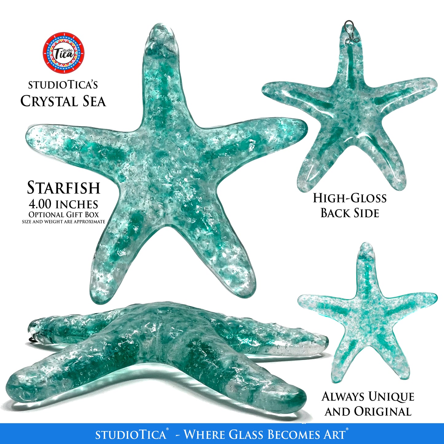 studioTica Handmade Glass Starfish - Emerald Collection