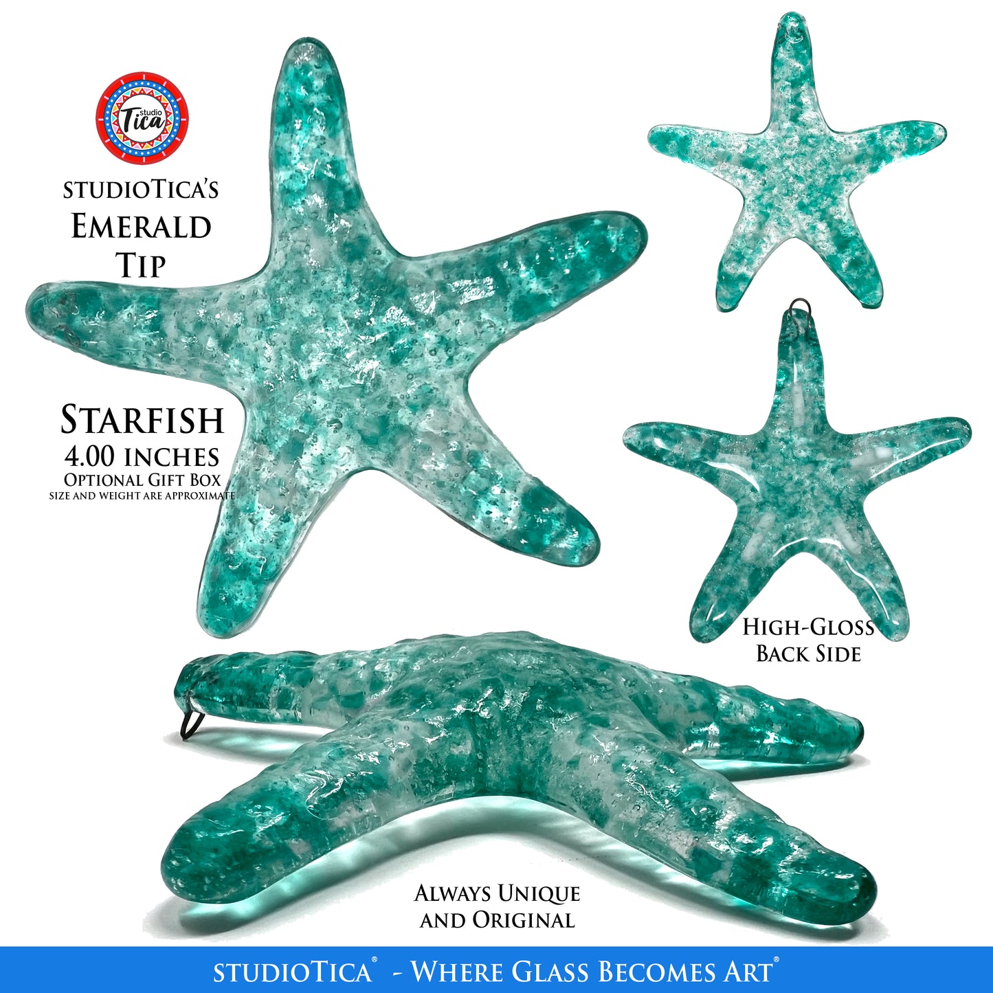 studioTica Handmade Glass Starfish - Emerald Collection