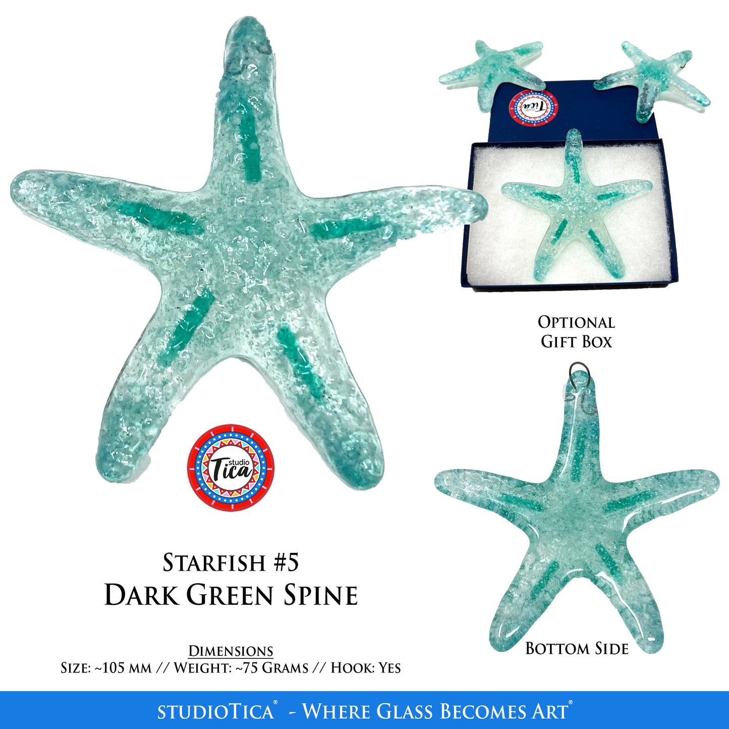 studioTica Handmade Glass Starfish - Emerald Collection