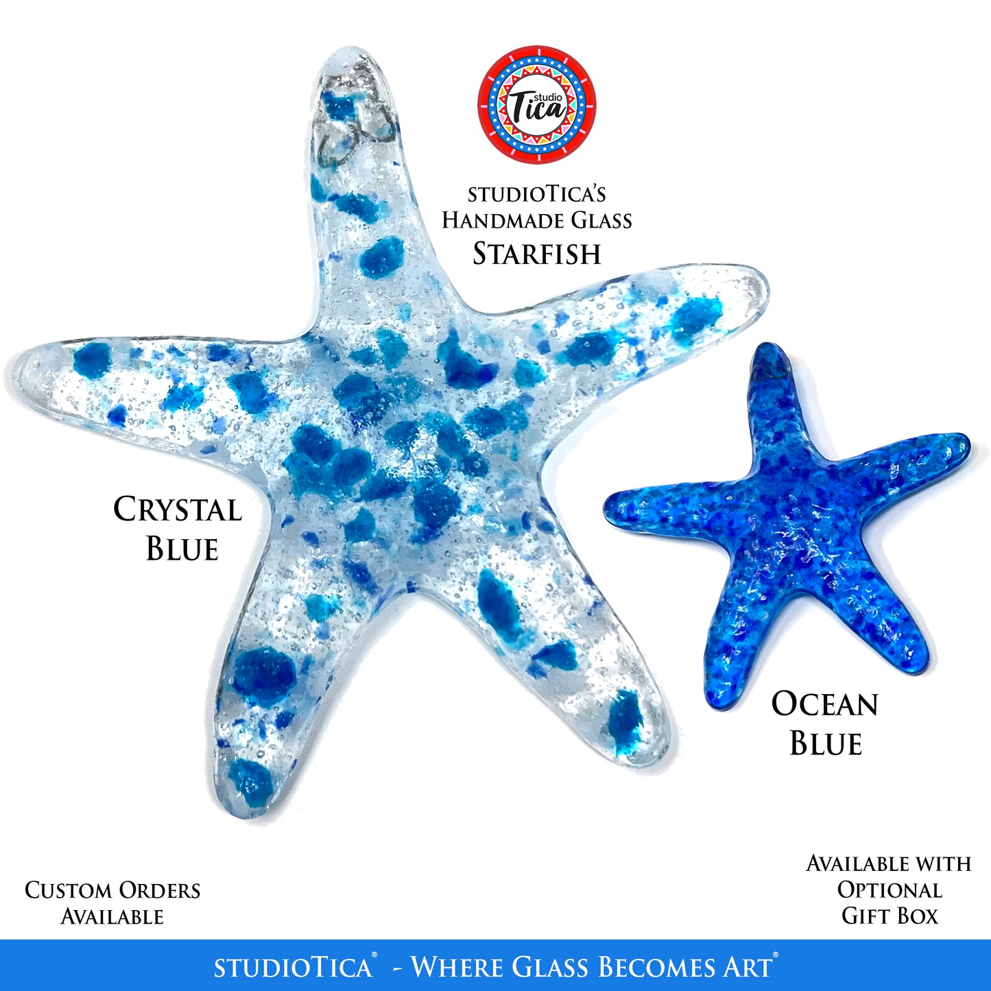 Handmade  Glass Starfish - Crystal and Ocean Blue by studioTica