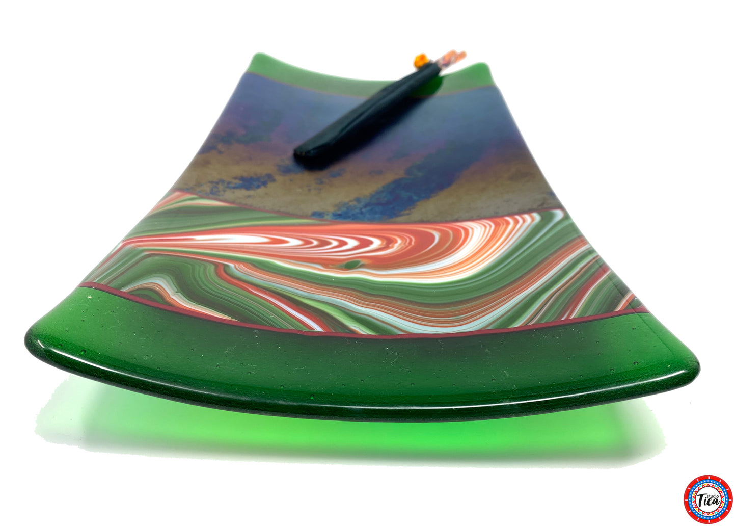 studioTica Handmade Glass Centerpiece - 15" - A Green Christmas