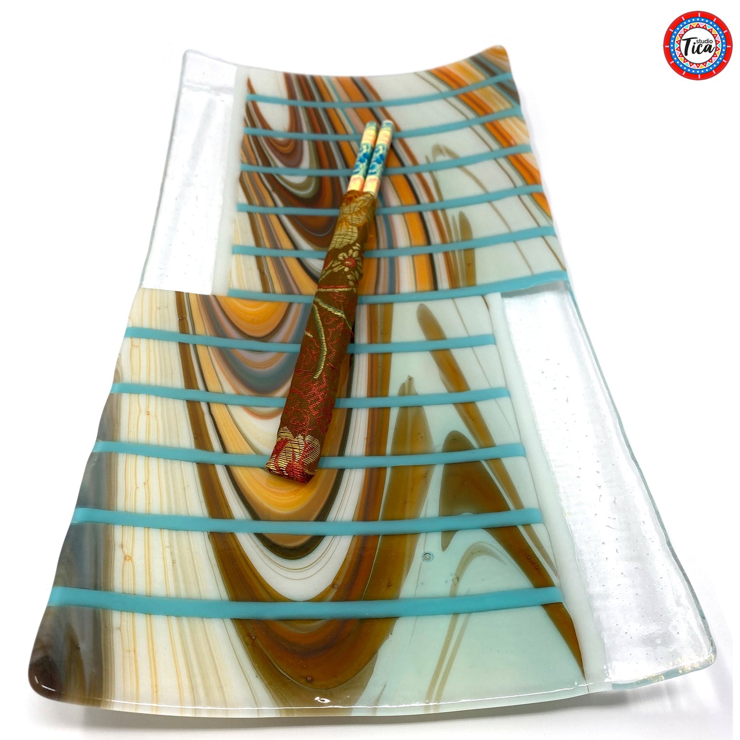 studioTica Handmade Glass Centerpiece - 15" - Southwest Stripes
