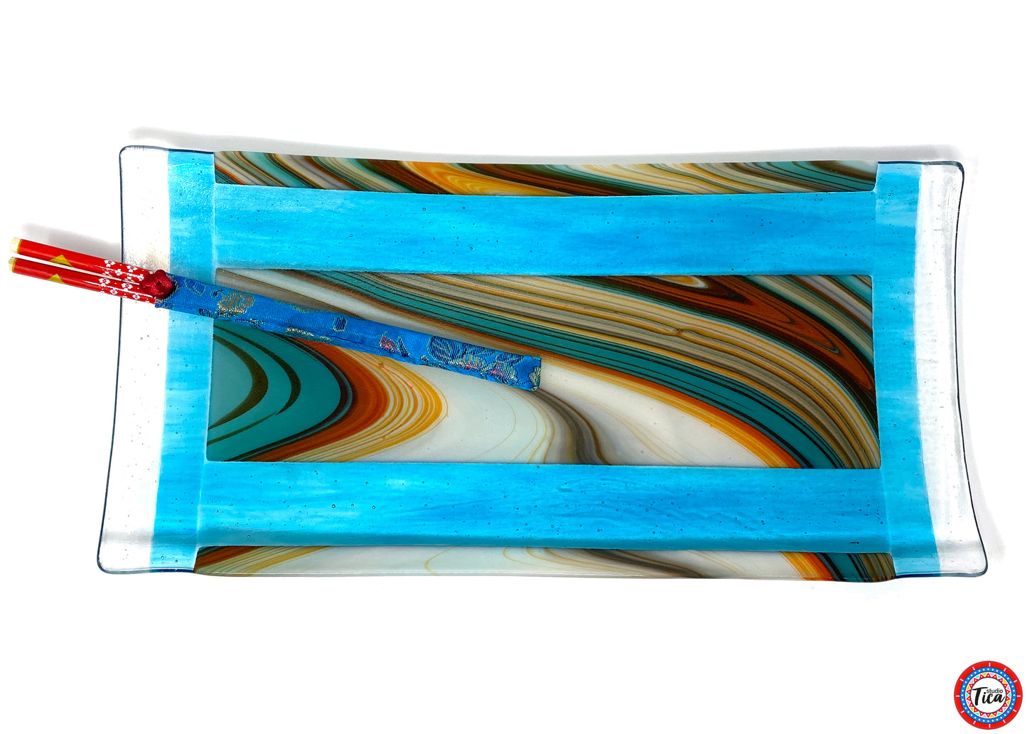 studioTica Handmade Glass Centerpiece - 15" - Southwest Sky Blue