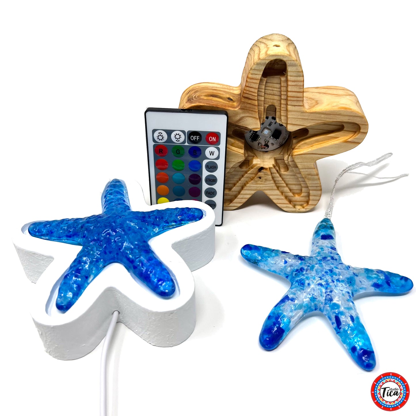 studioTica Glass Starfish Wood Base with Personalized Engraving and Light