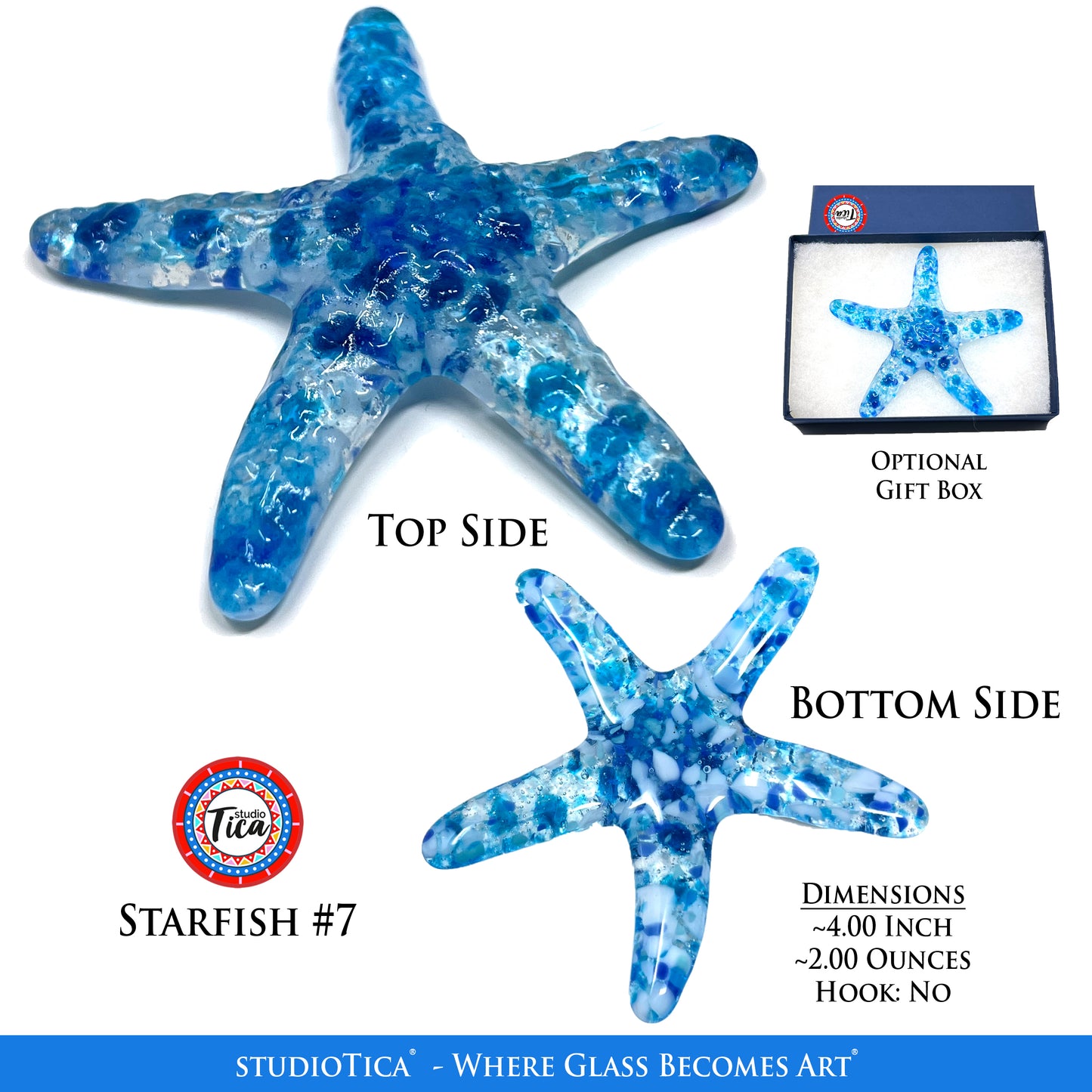 studioTica Handmade Glass Starfish - Blue Collection