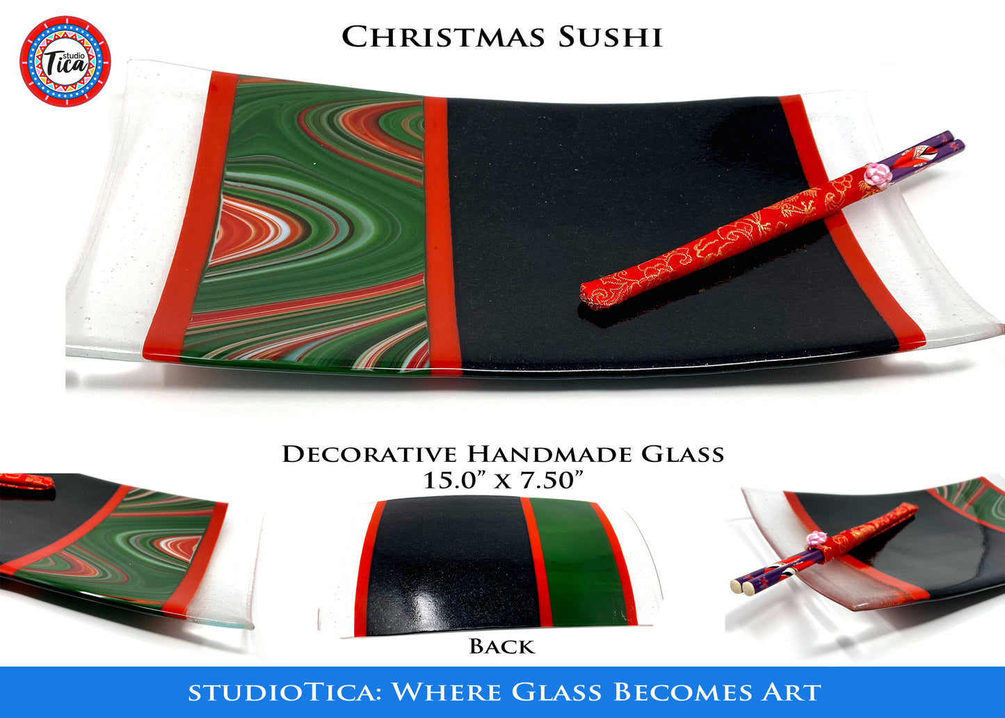 studioTica Handmade Glass Centerpiece - 15" - Christmas Aventurine