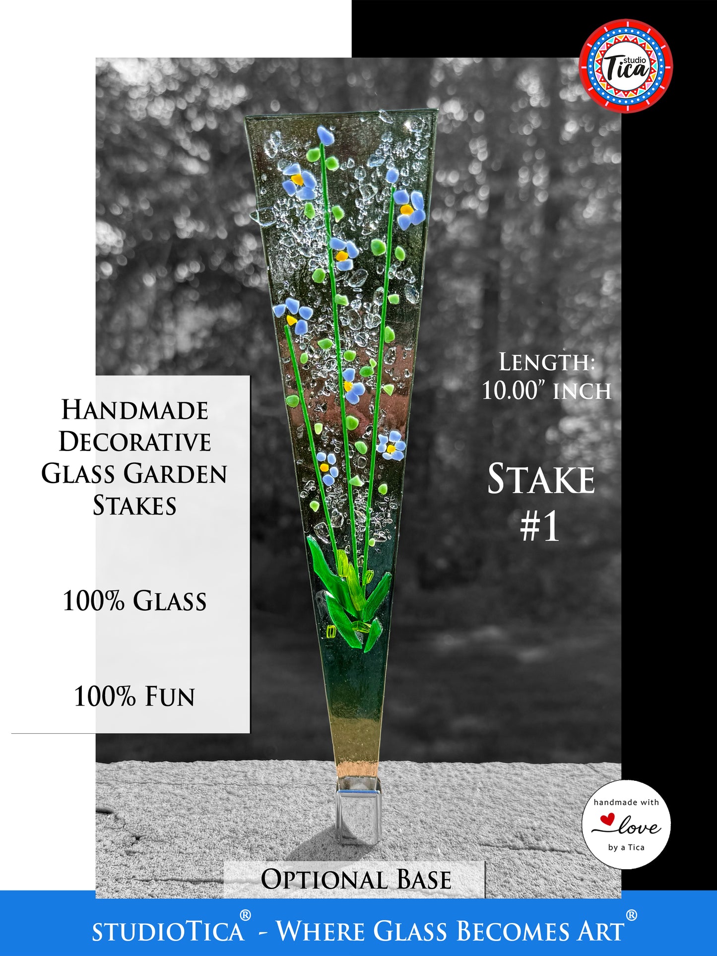 Handmade Glass Garden Stakes - 10-inches