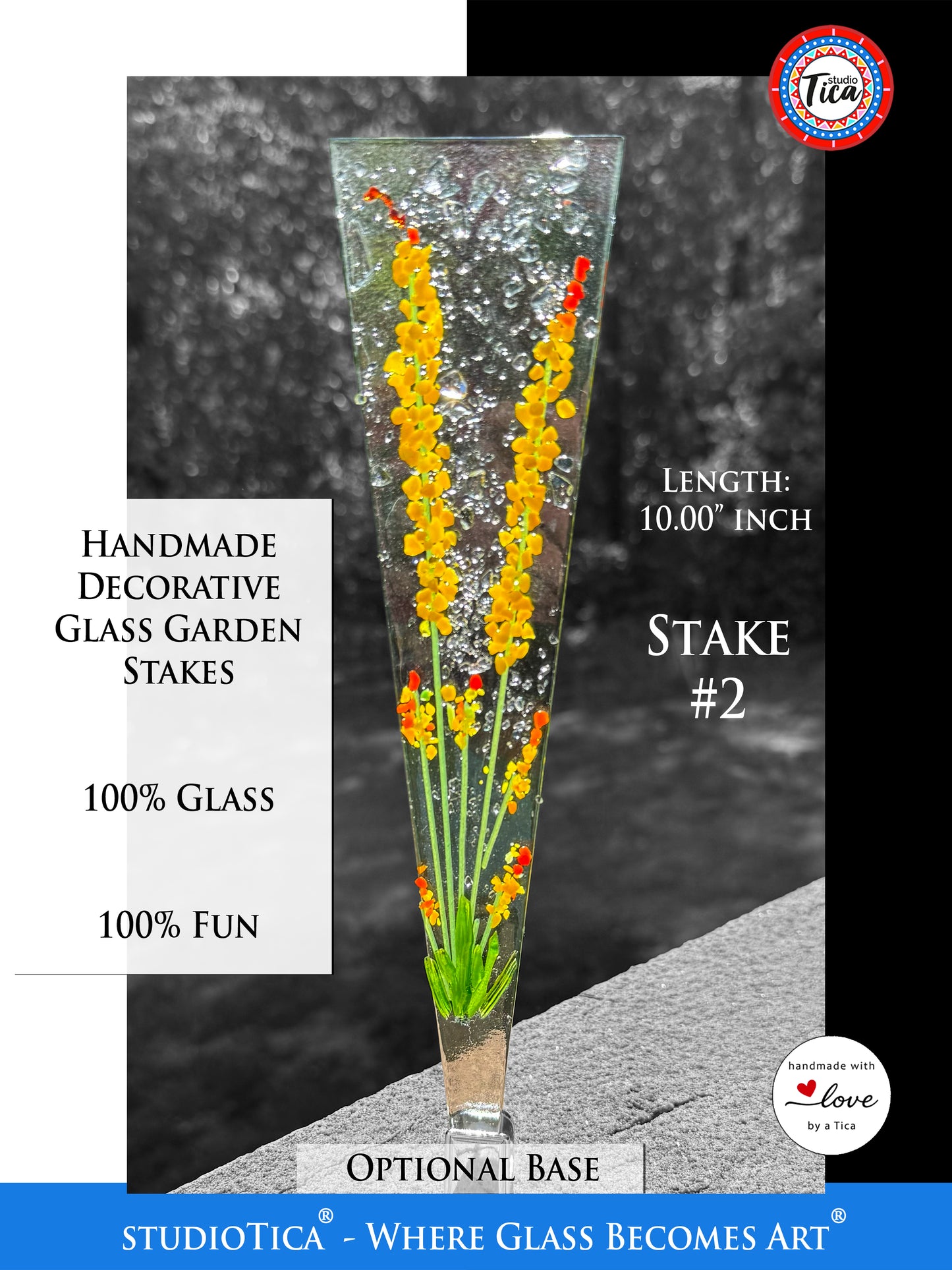 Handmade Glass Garden Stakes - 10-inches