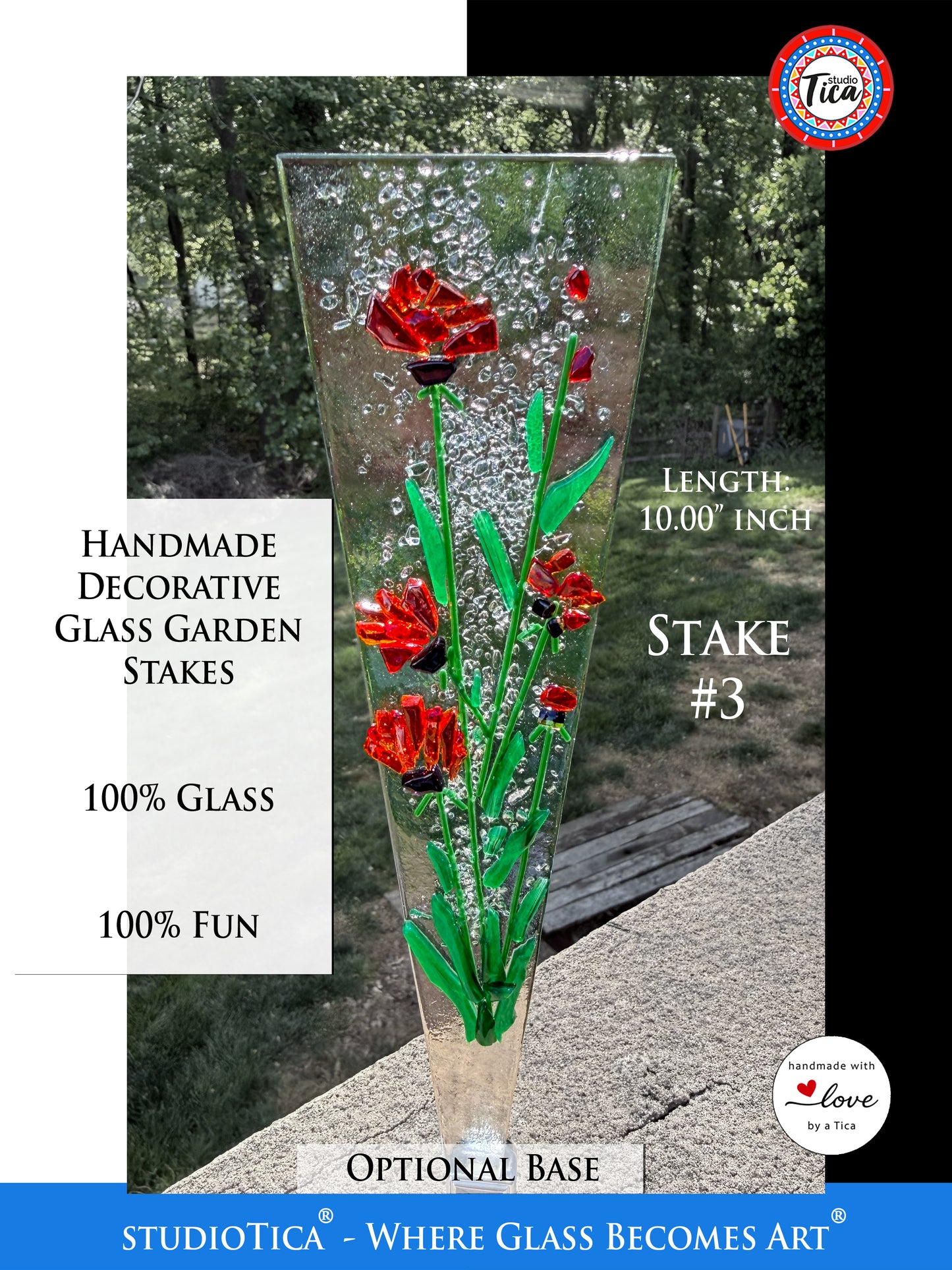 Handmade Glass Garden Stakes - 10-inches