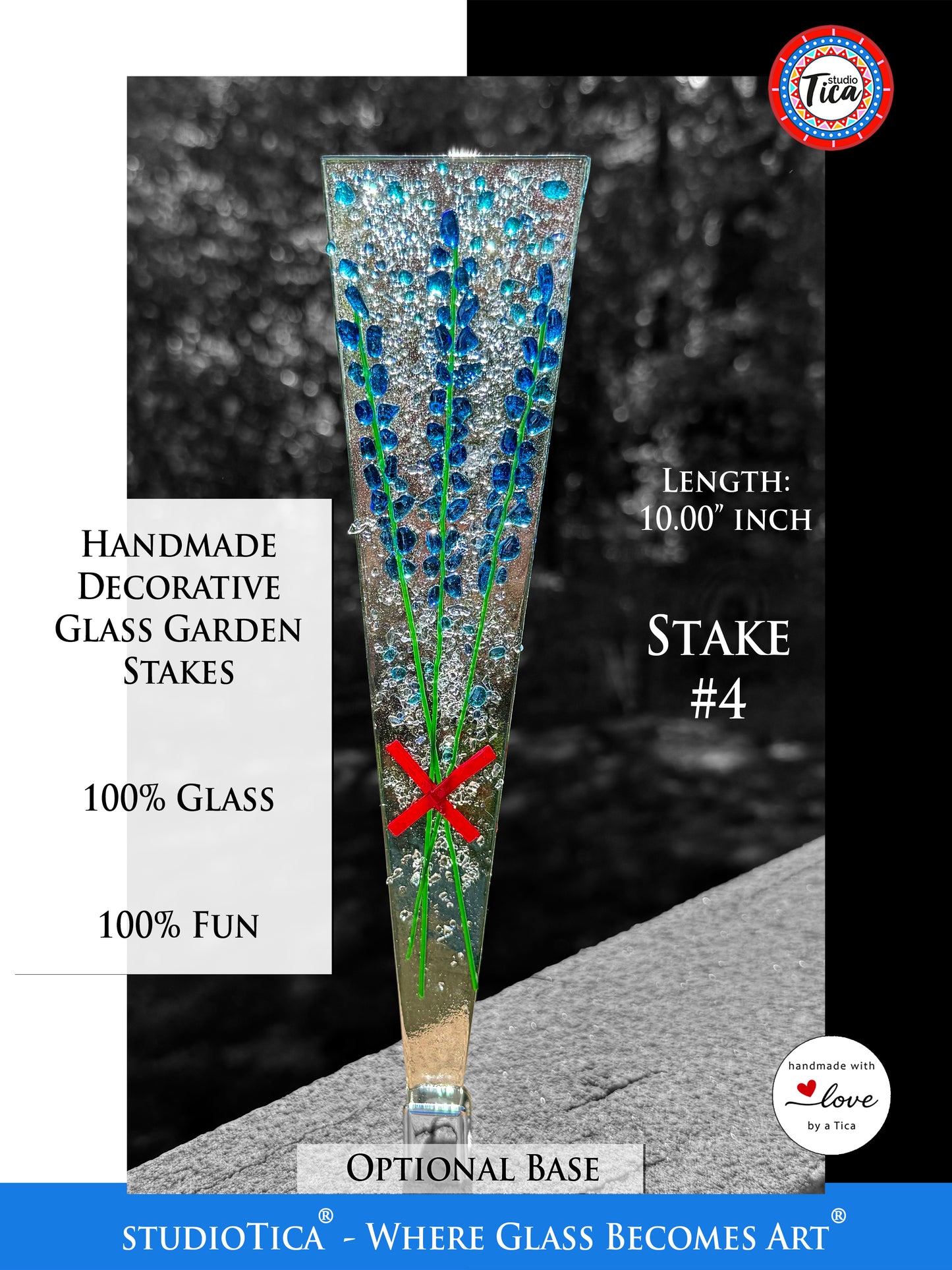 Handmade Glass Garden Stakes - 10-inches