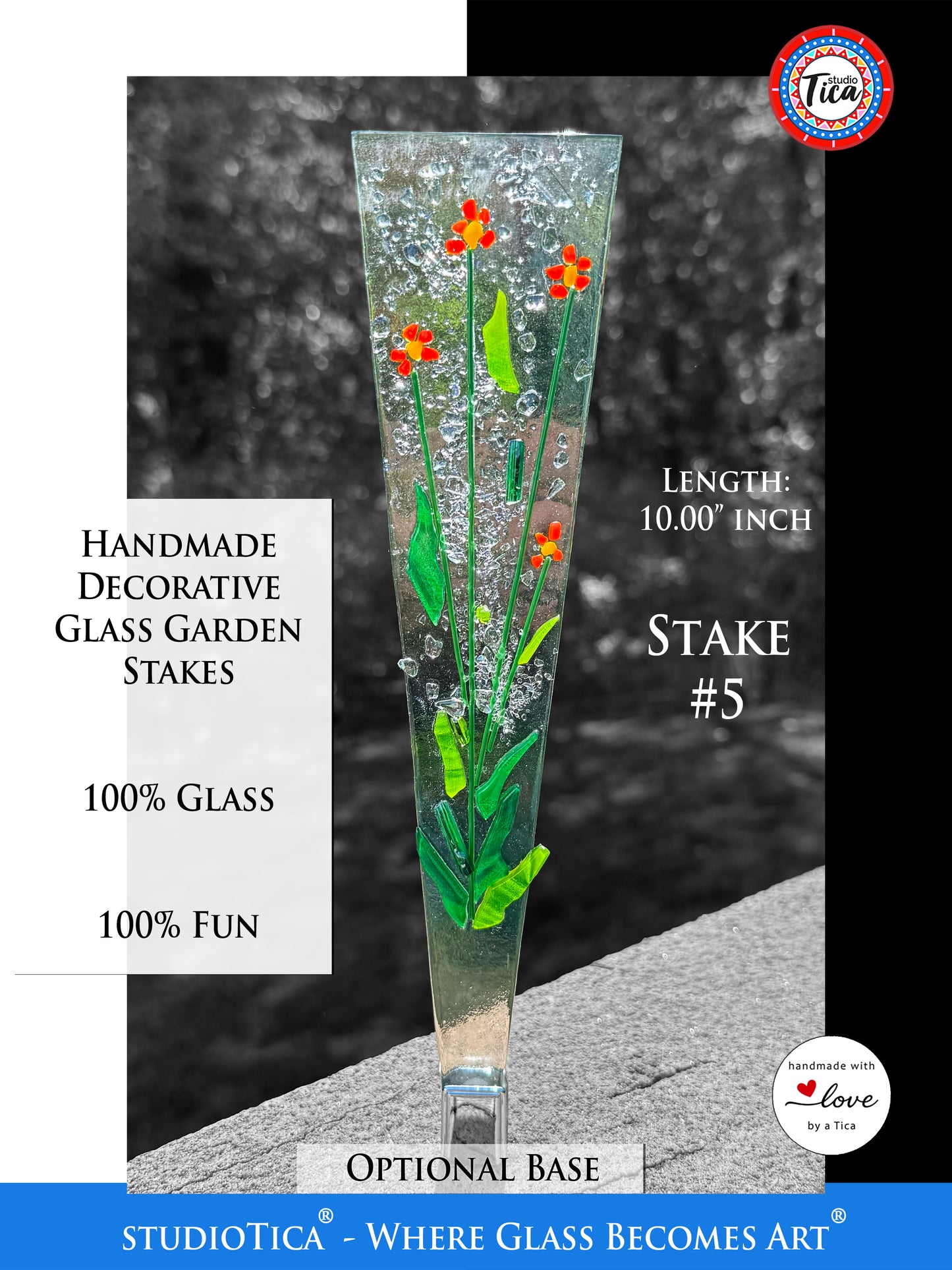 Handmade Glass Garden Stakes - 10-inches