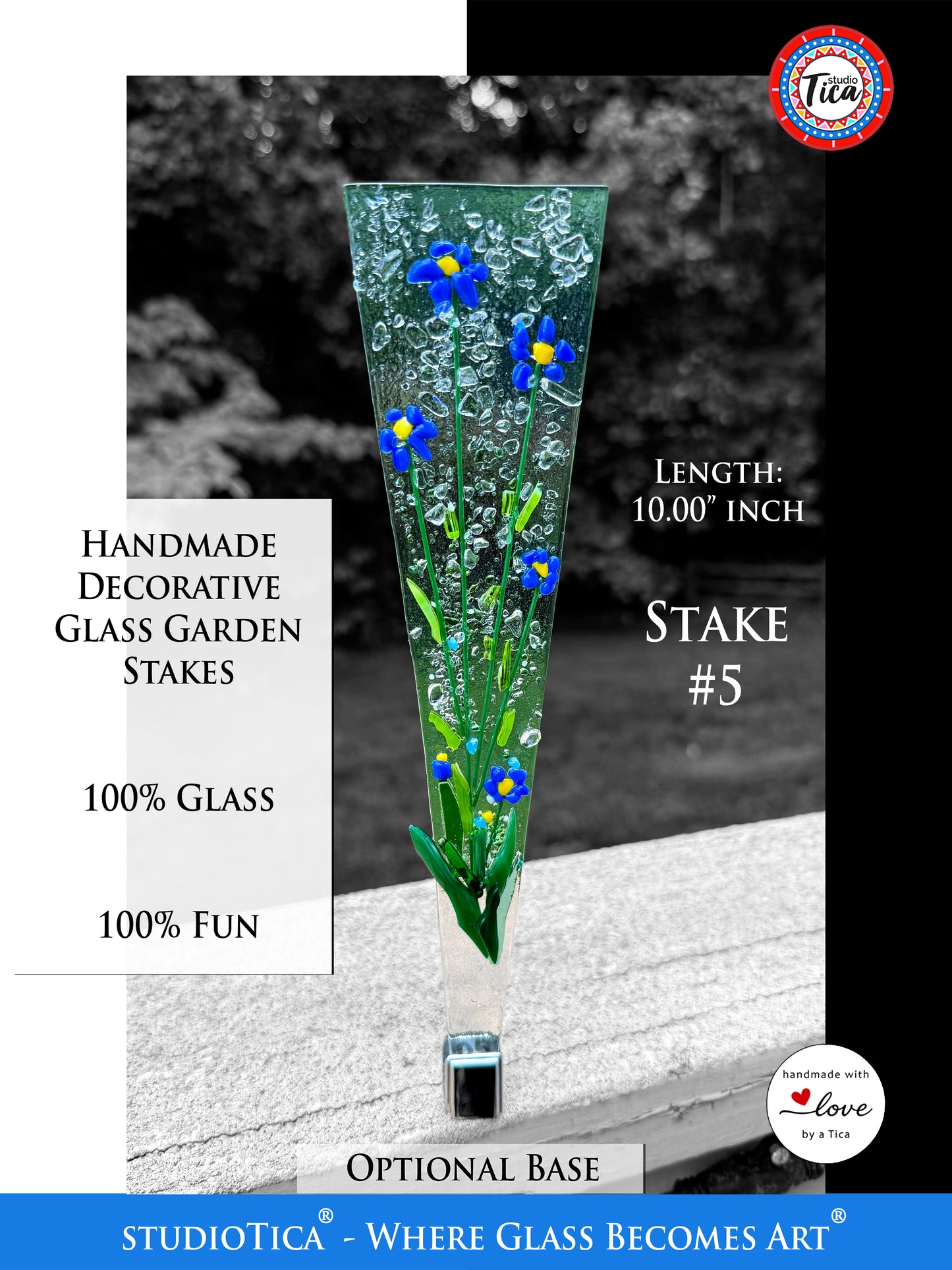 Handmade Glass Garden Stakes - 10-inches