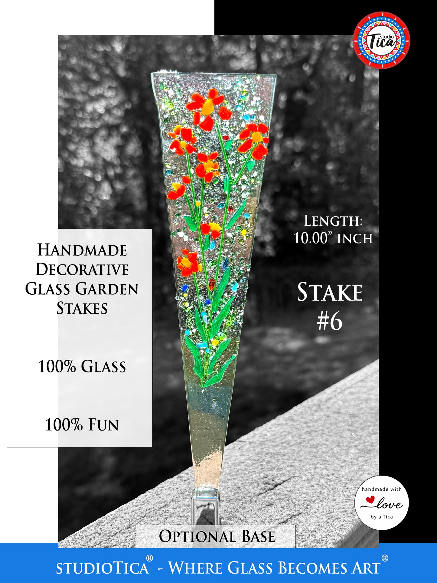 Handmade Glass Garden Stakes - 10-inches