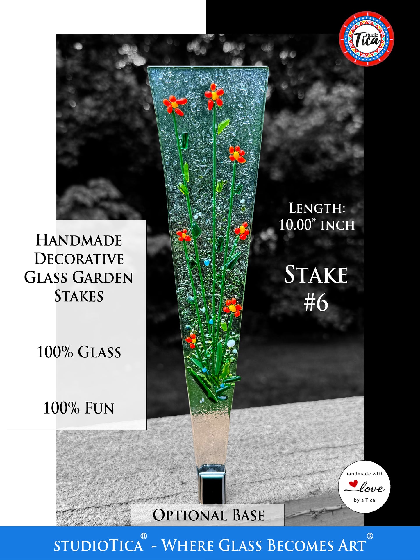 Handmade Glass Garden Stakes - 10-inches
