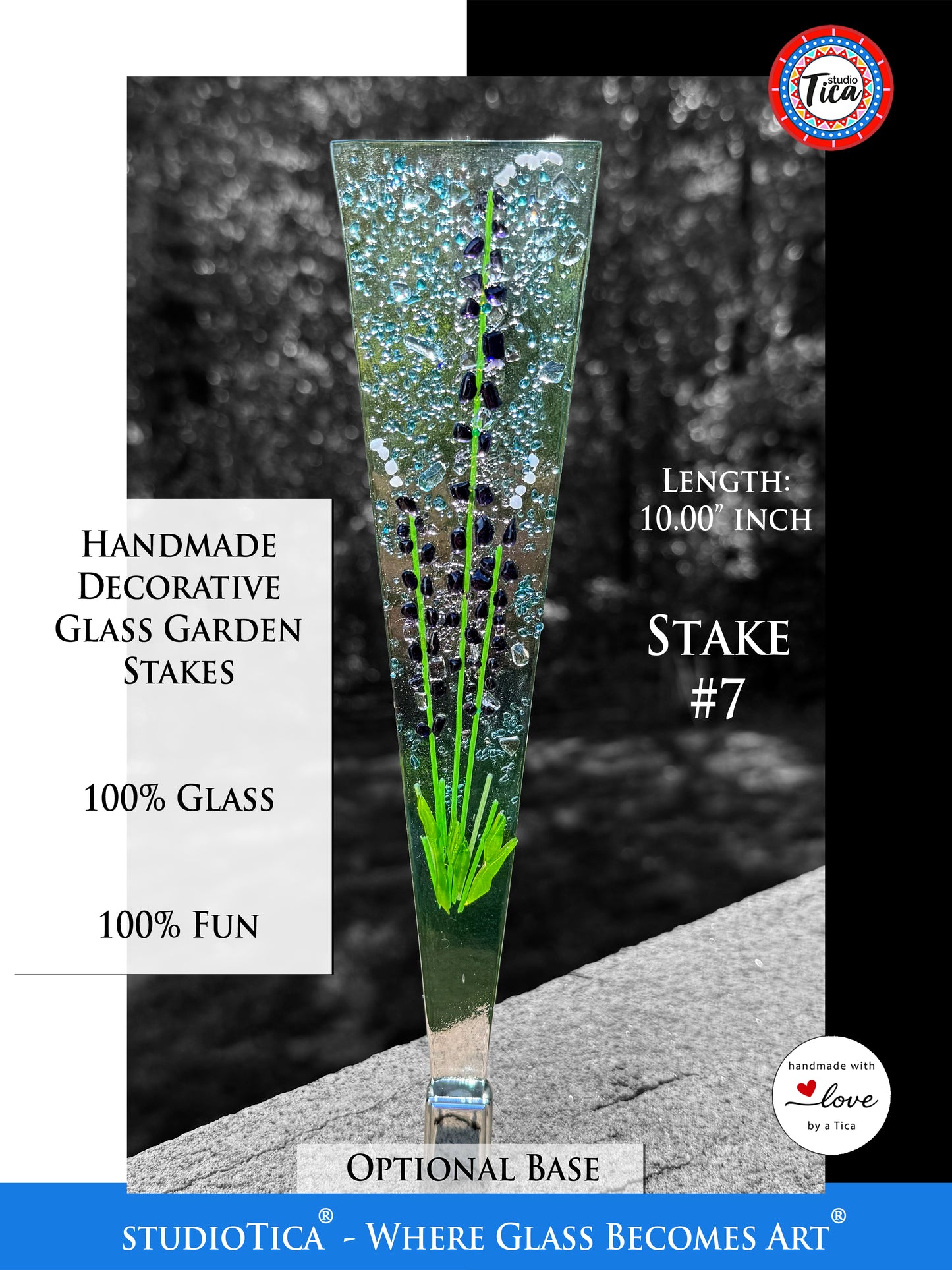 Handmade Glass Garden Stakes - 10-inches