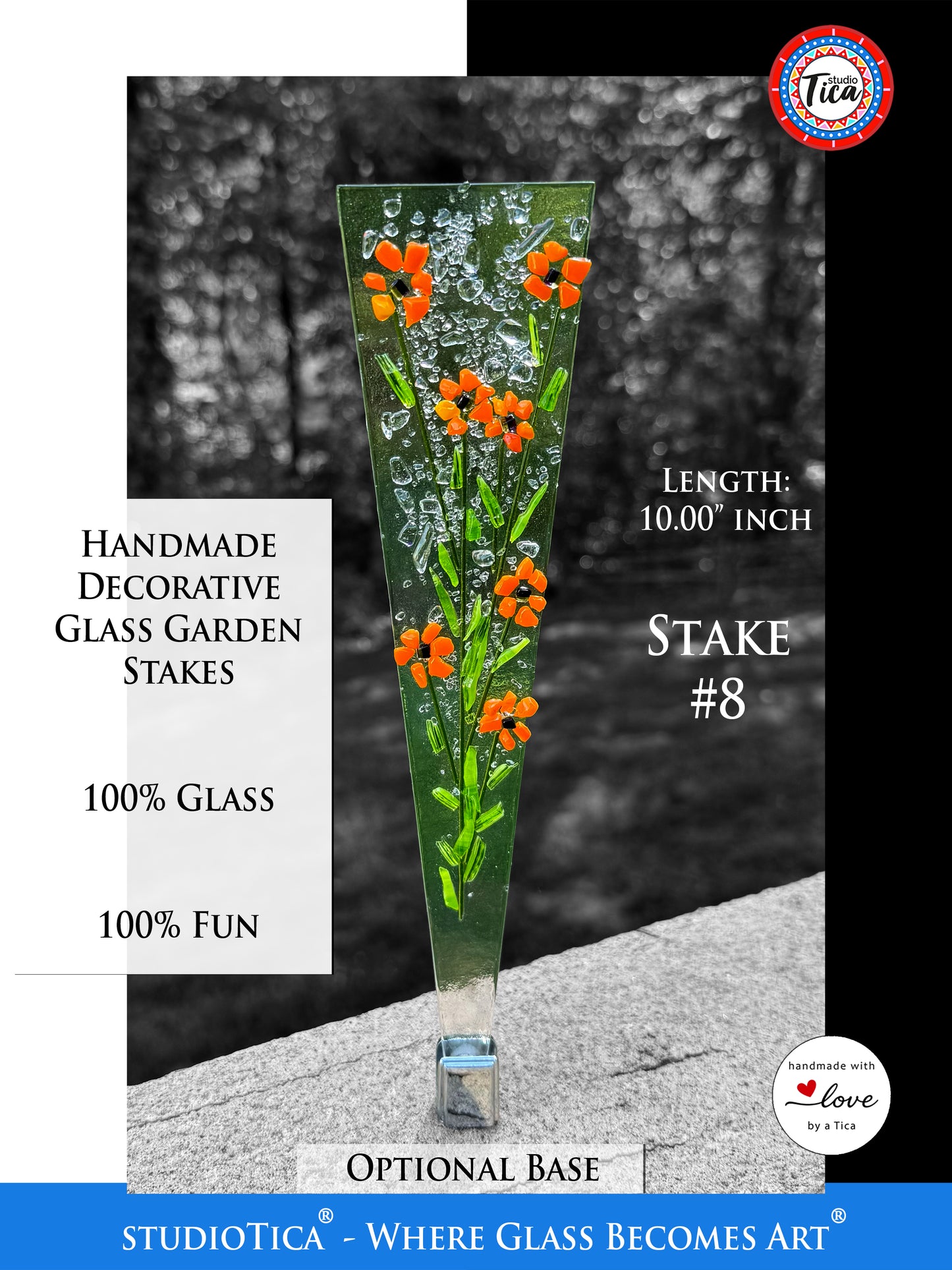 Handmade Glass Garden Stakes - 10-inches