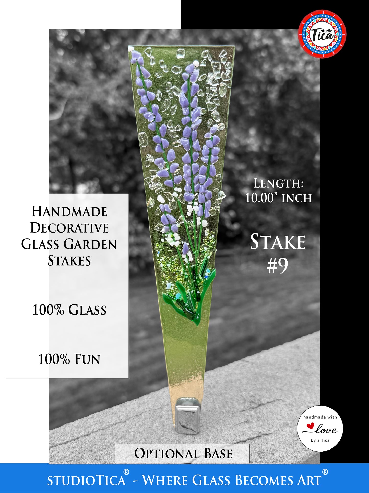 Handmade Glass Garden Stakes - 10-inches