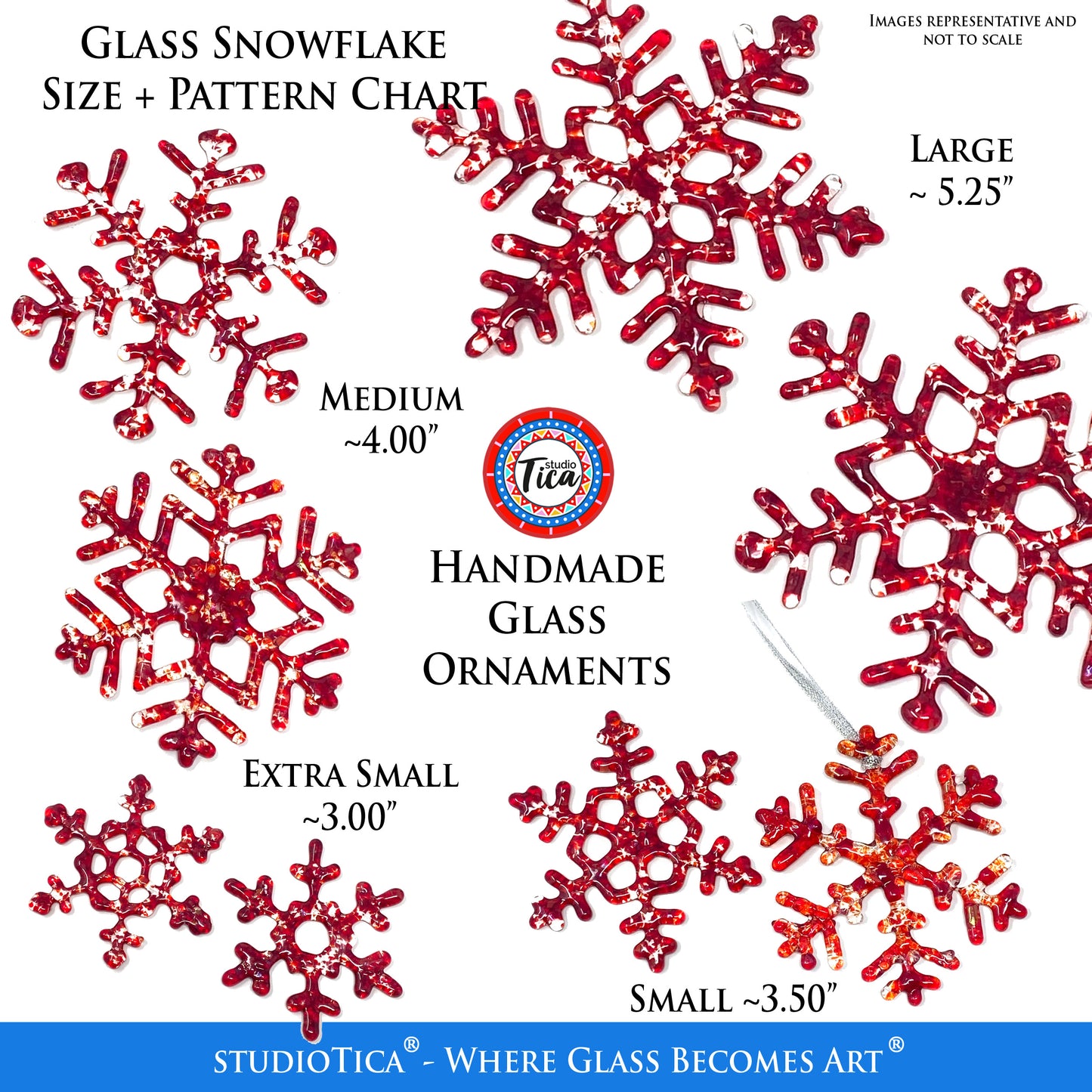 studioTica Rudolph Red - Handmade Glass Snowflakes