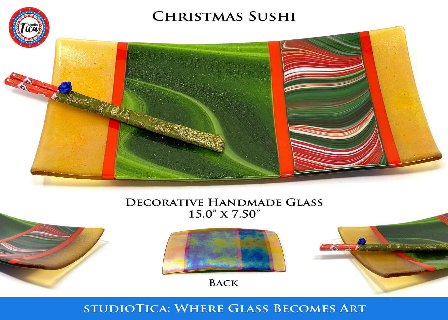 studioTica Handmade Glass Centerpiece - 15" - A Golden Christmas