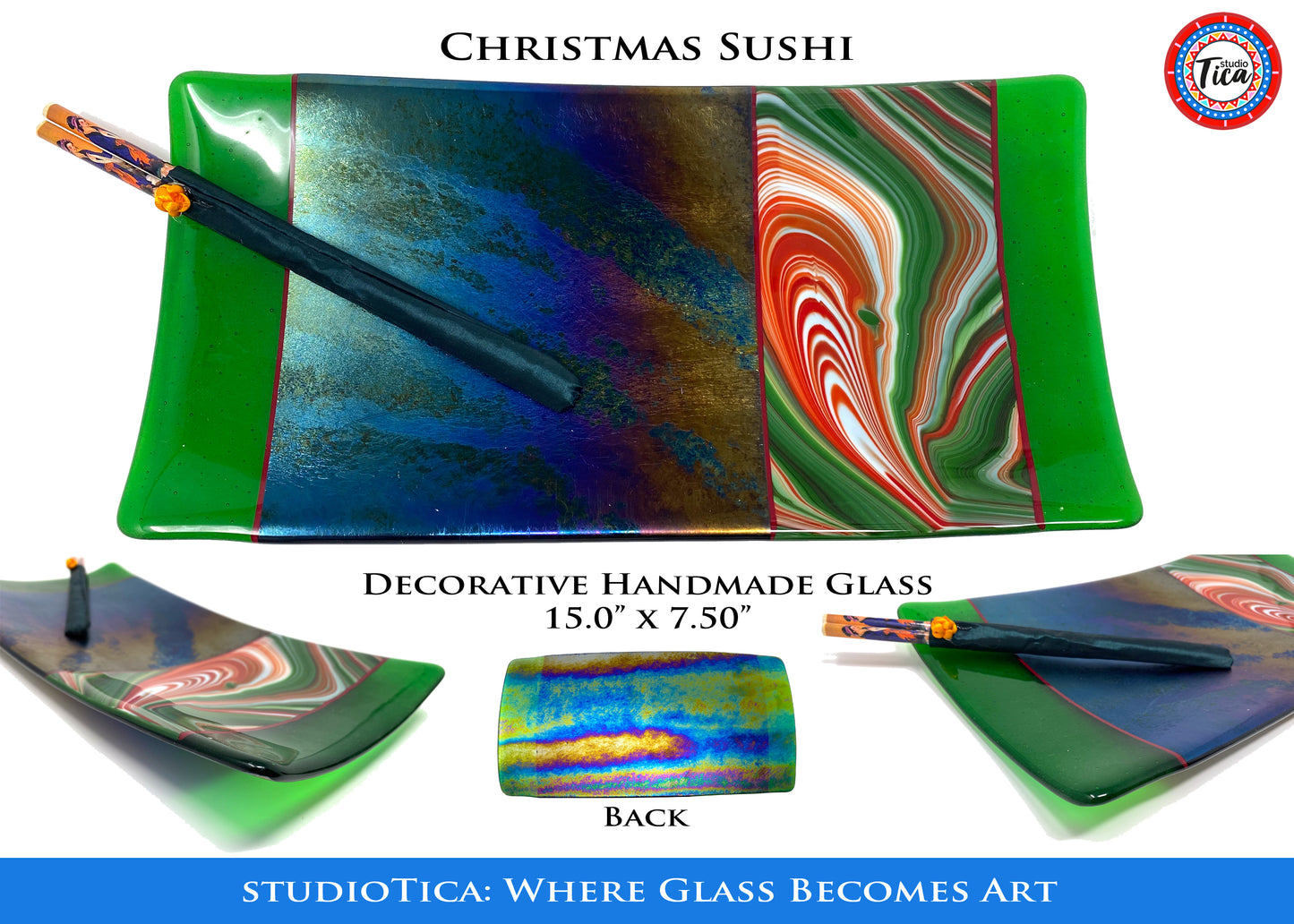 studioTica Handmade Glass Centerpiece - 15" - A Green Christmas