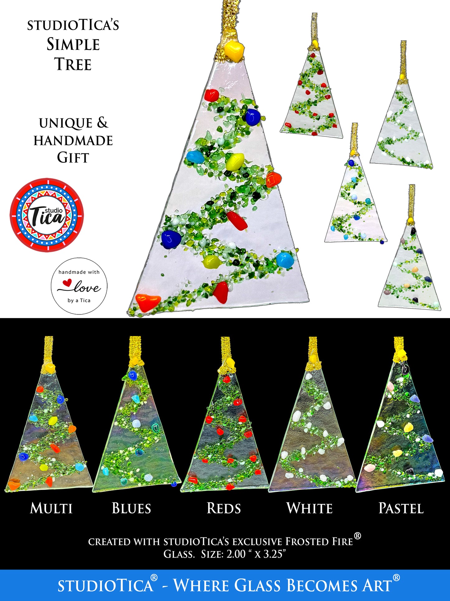 Handmade Glass Ornament - Simple Tree and Minis