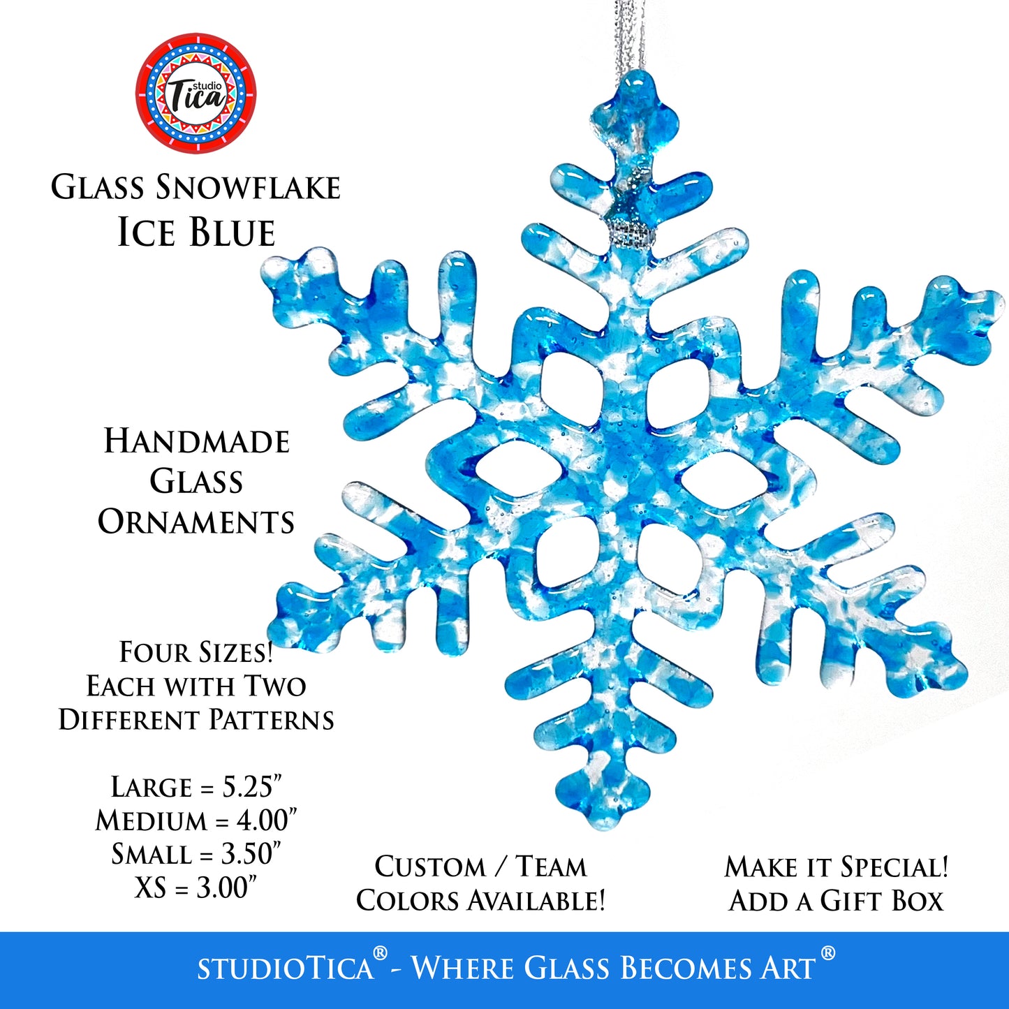 studioTica Ice Blue - Handmade Glass Snowflakes