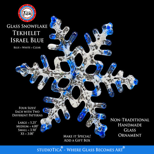 studioTica® Glass Snowflake - Tekhelet Israel Blue