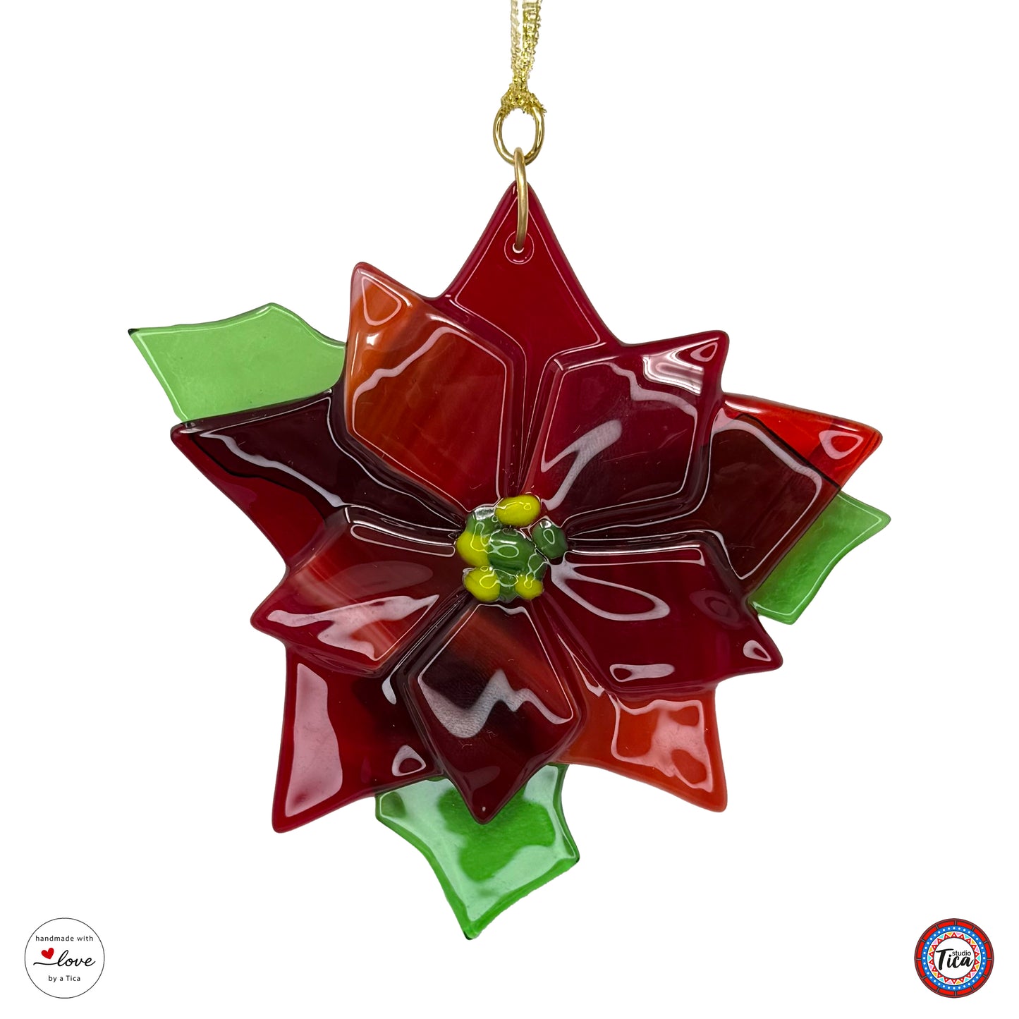 Handmade Glass Ornament - Poinsettia