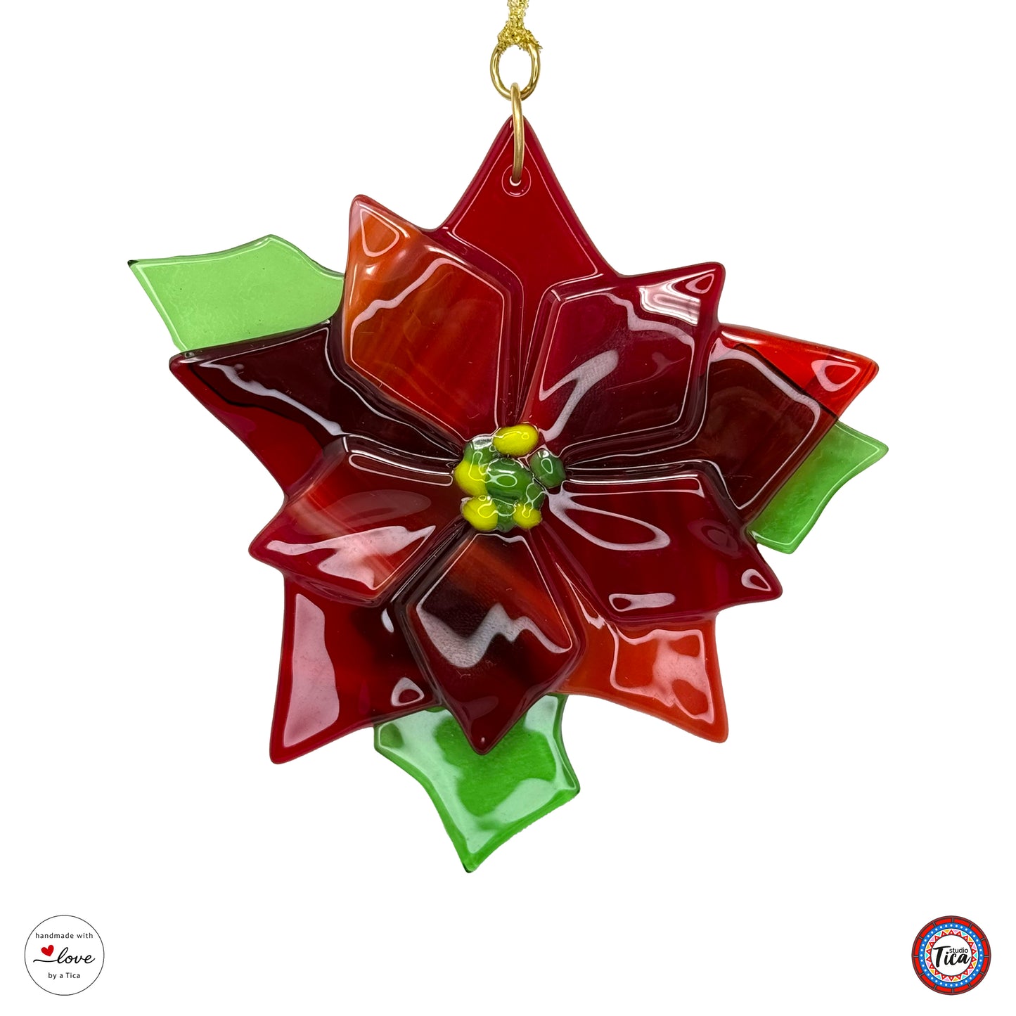 Handmade Glass Ornament - Poinsettia