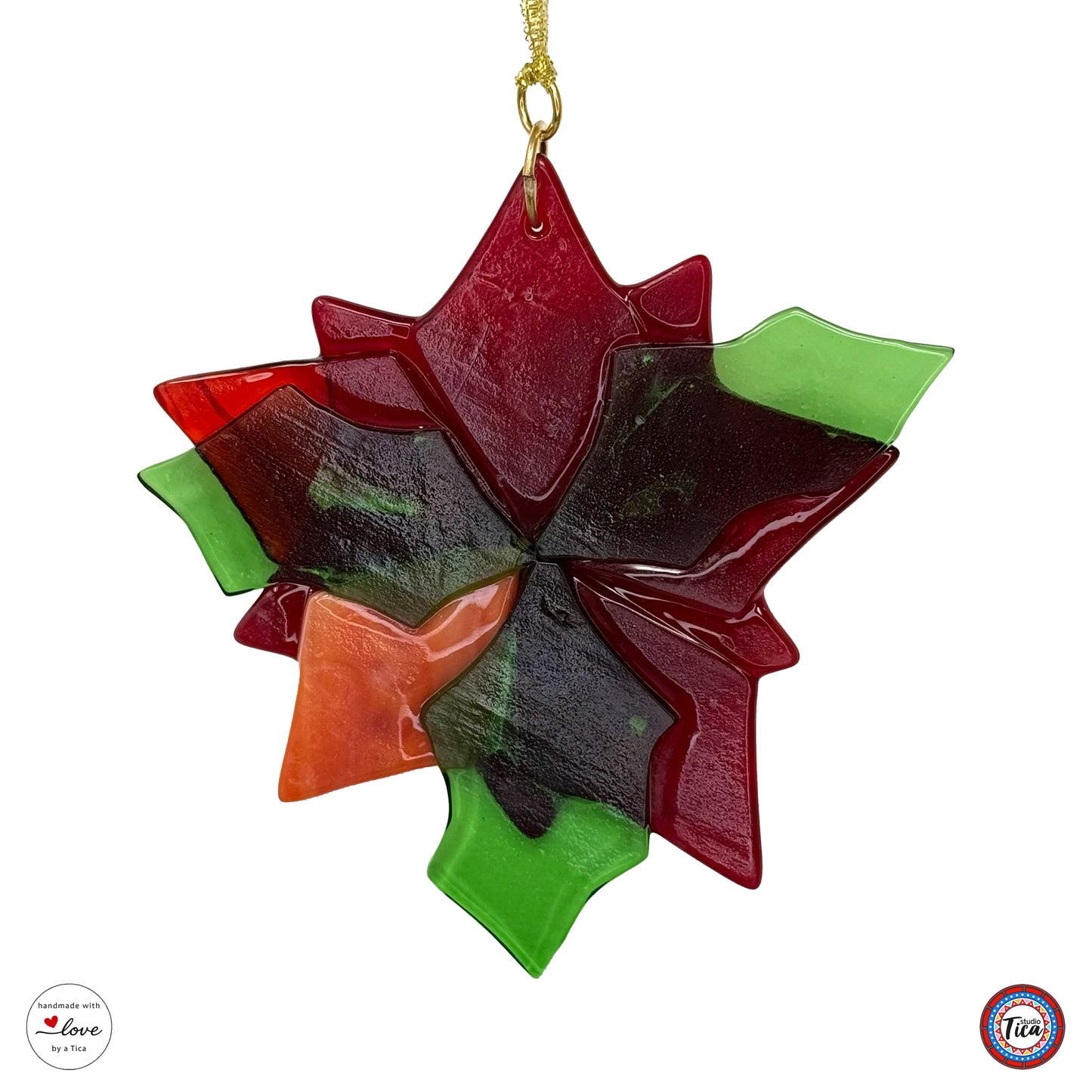Handmade Glass Ornament - Poinsettia