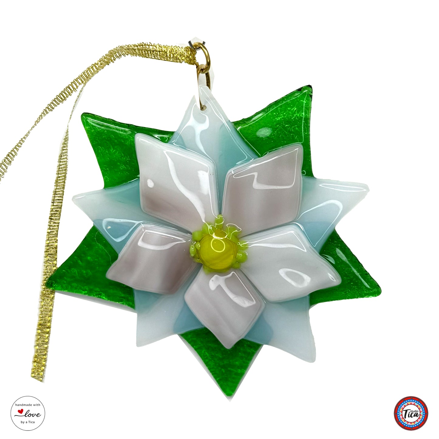 Handmade Glass Ornament - Poinsettia