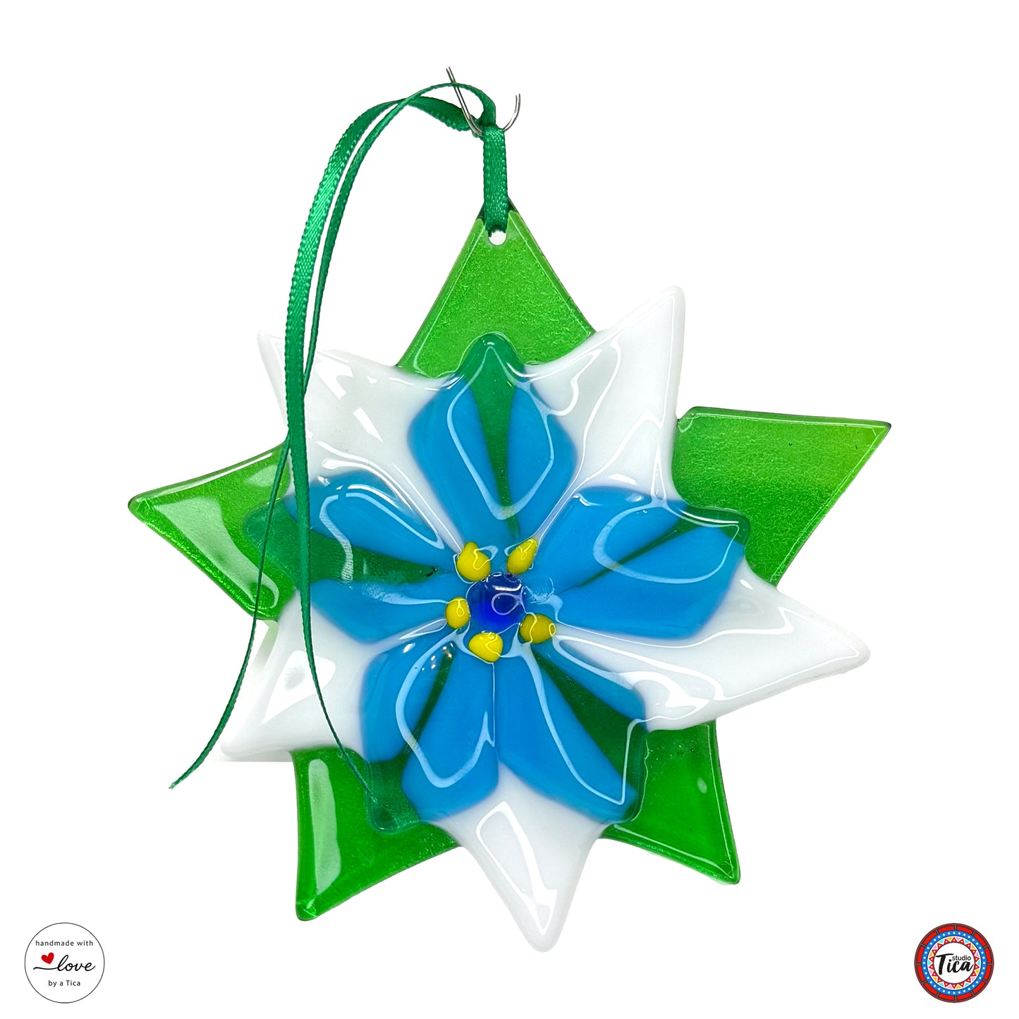 Handmade Glass Ornament - Poinsettia