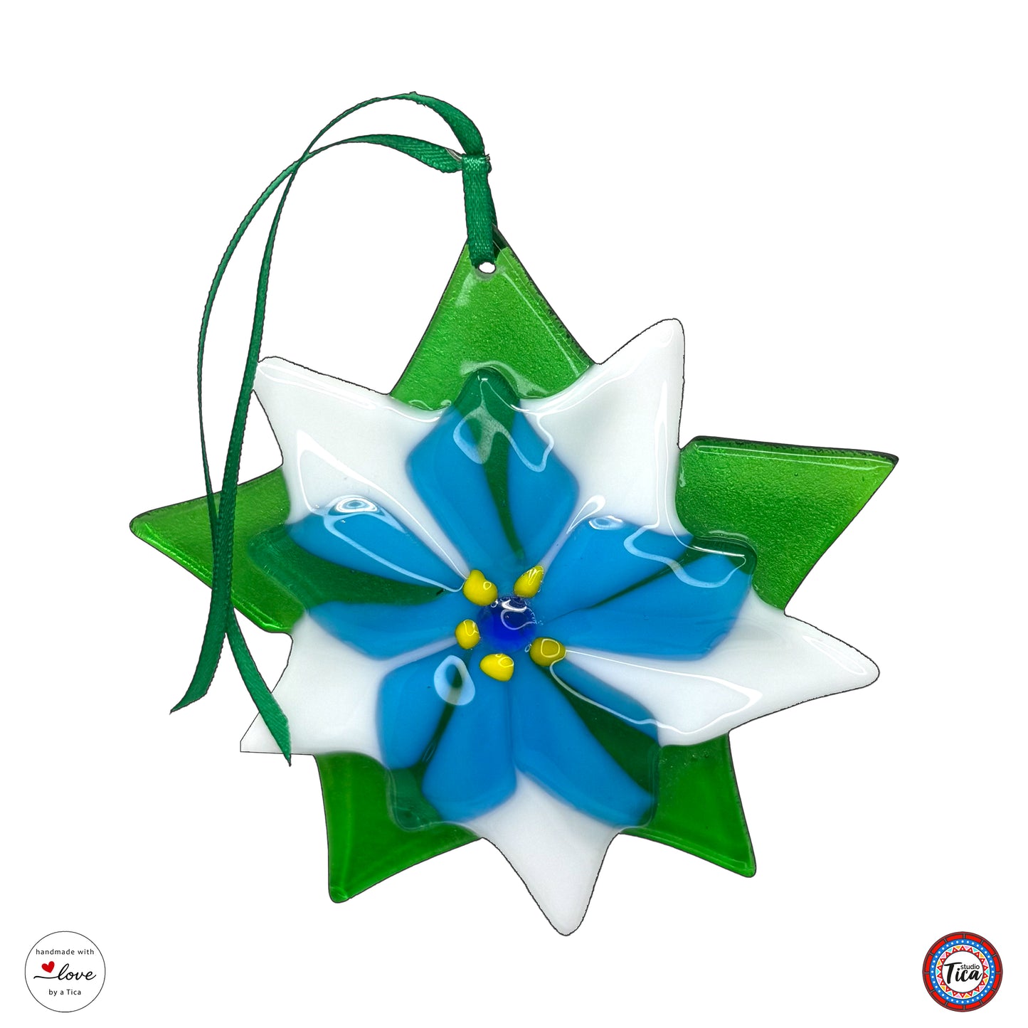 Handmade Glass Ornament - Poinsettia