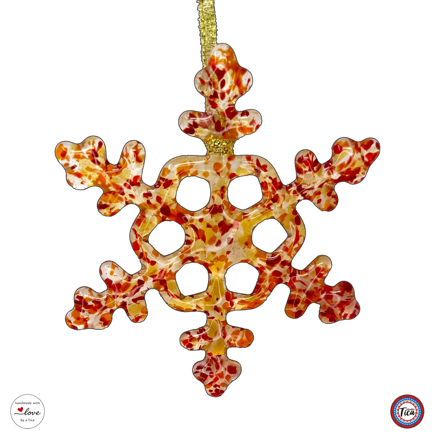 Handmade Glass Snowflake - Rim of Fire - by studioTica