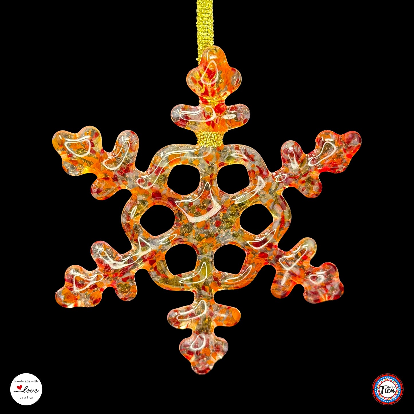 Handmade Glass Snowflake - Rim of Fire - by studioTica