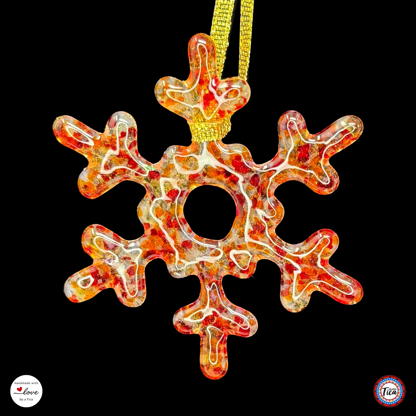 Handmade Glass Snowflake - Rim of Fire - by studioTica