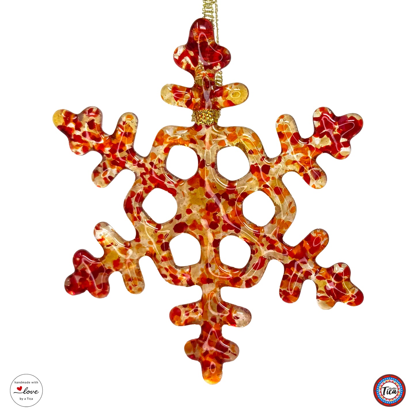 Handmade Glass Snowflake - Rim of Fire - by studioTica