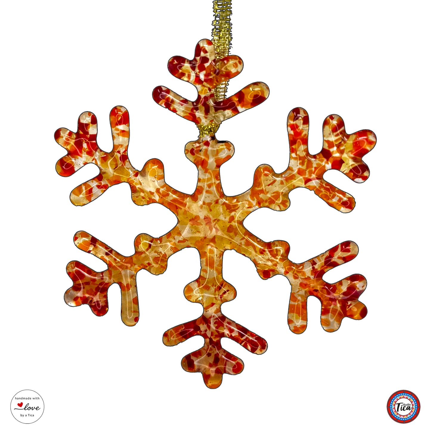 Handmade Glass Snowflake - Rim of Fire - by studioTica