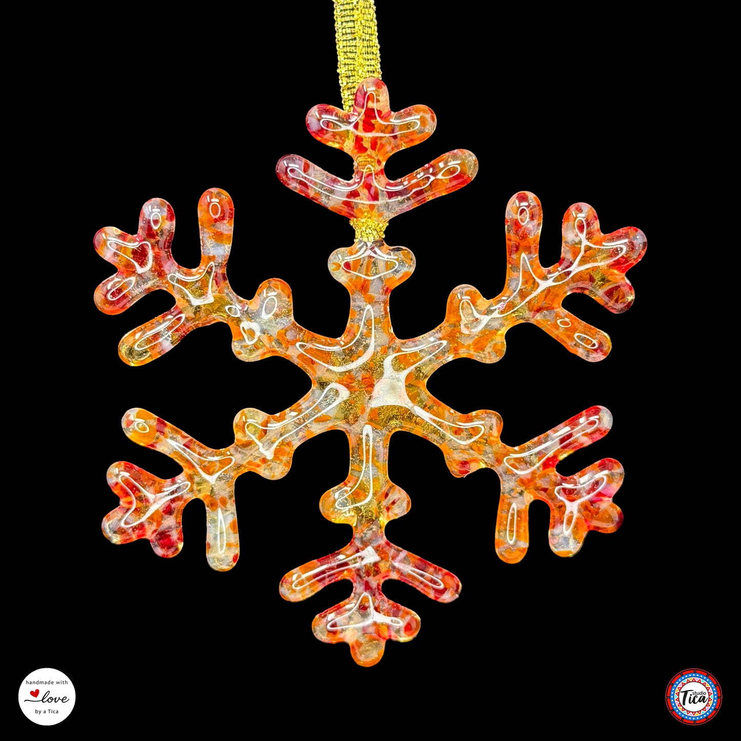 Handmade Glass Snowflake - Rim of Fire - by studioTica