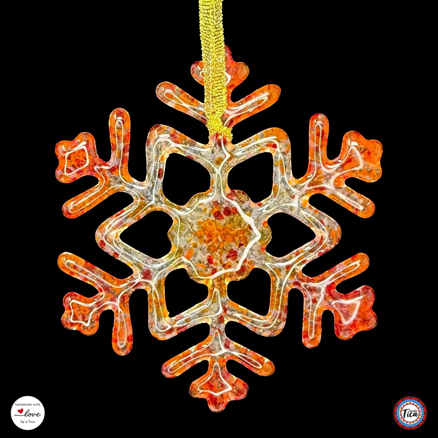 Handmade Glass Snowflake - Rim of Fire - by studioTica