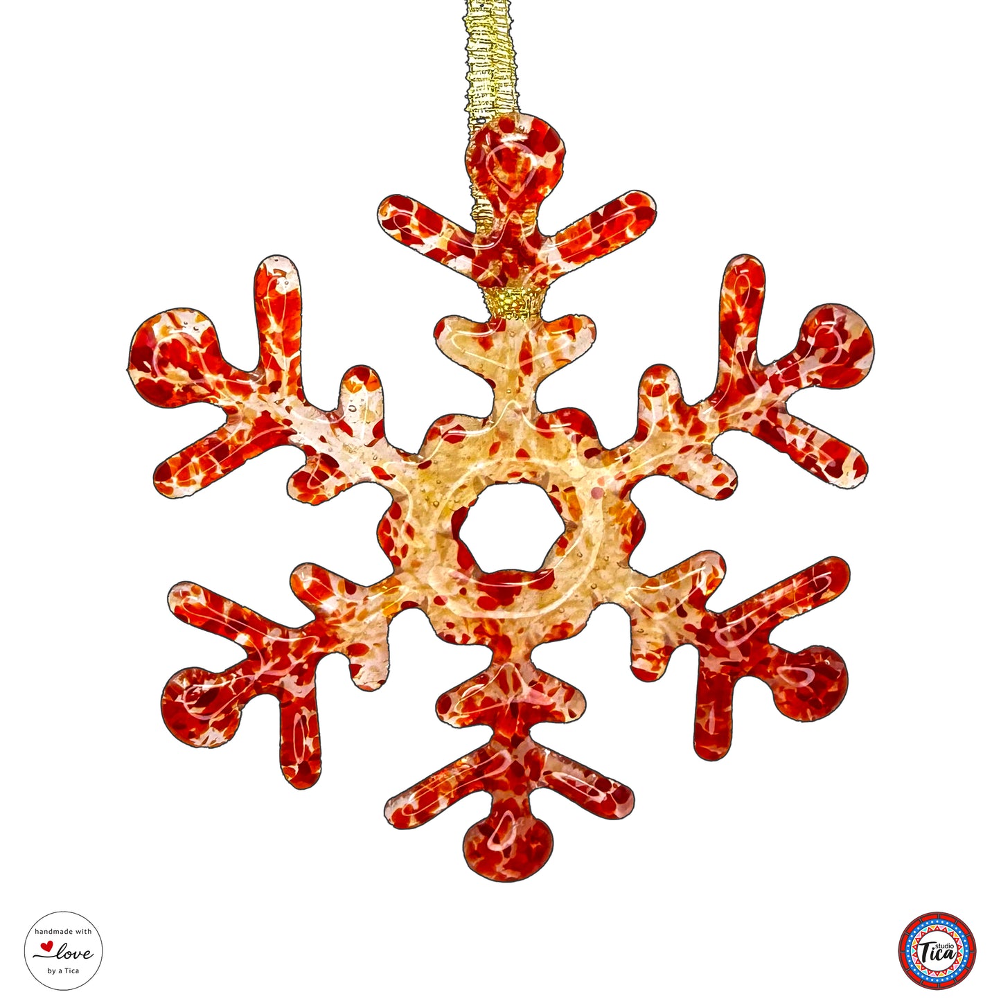 Handmade Glass Snowflake - Rim of Fire - by studioTica