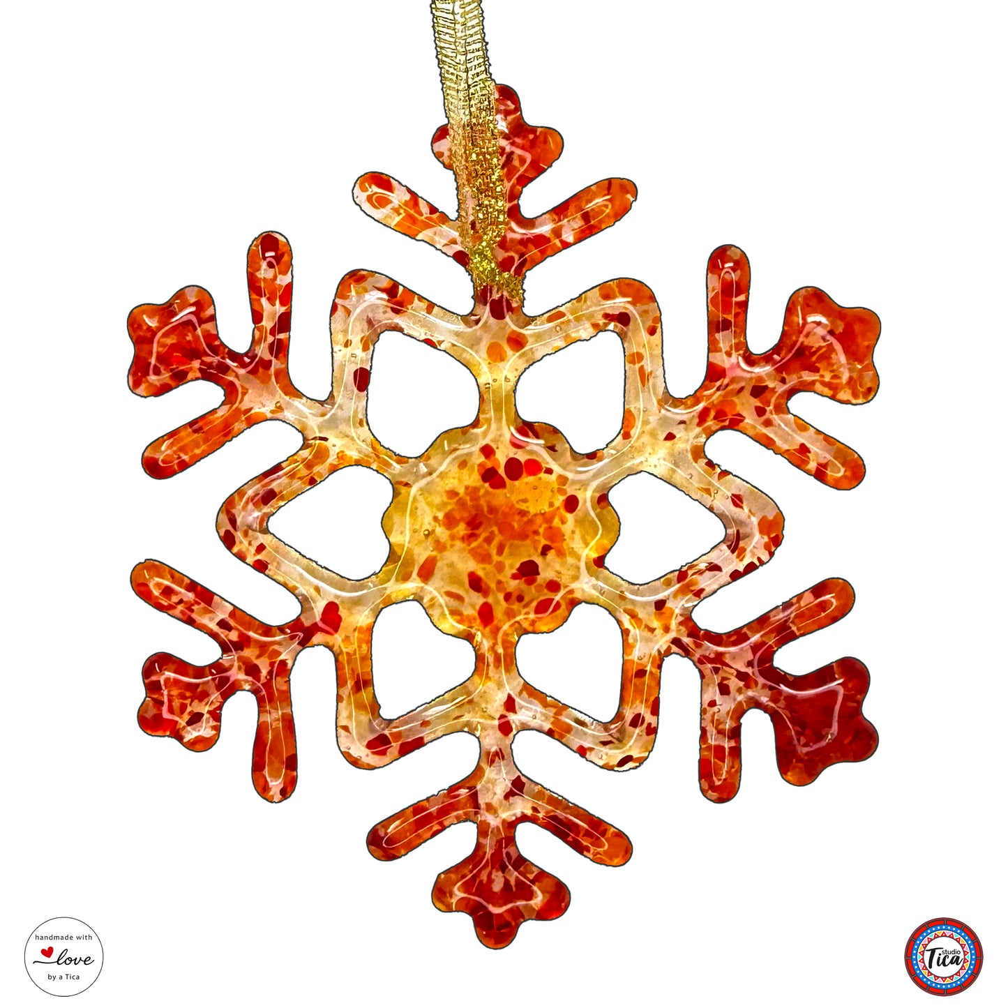 Handmade Glass Snowflake - Rim of Fire - by studioTica