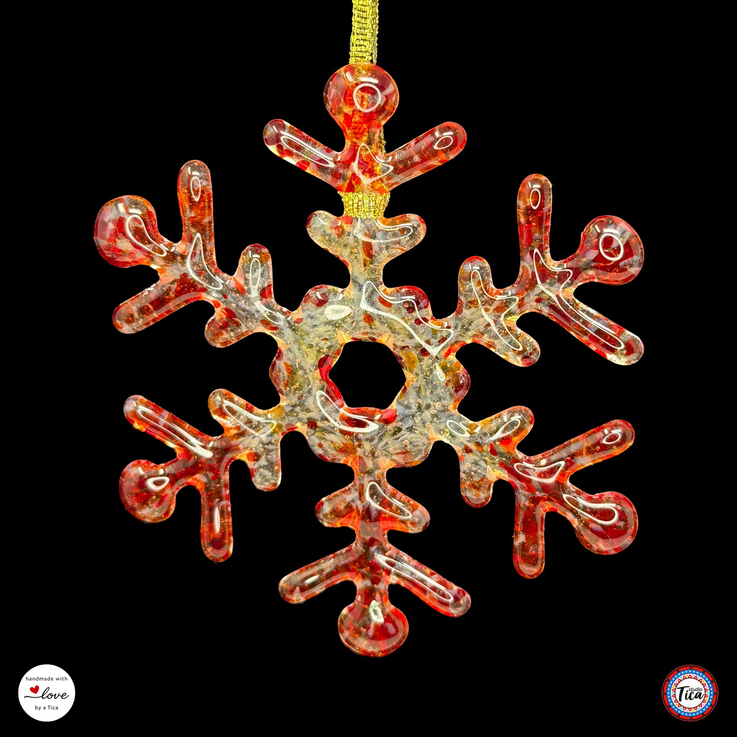 Handmade Glass Snowflake - Rim of Fire - by studioTica