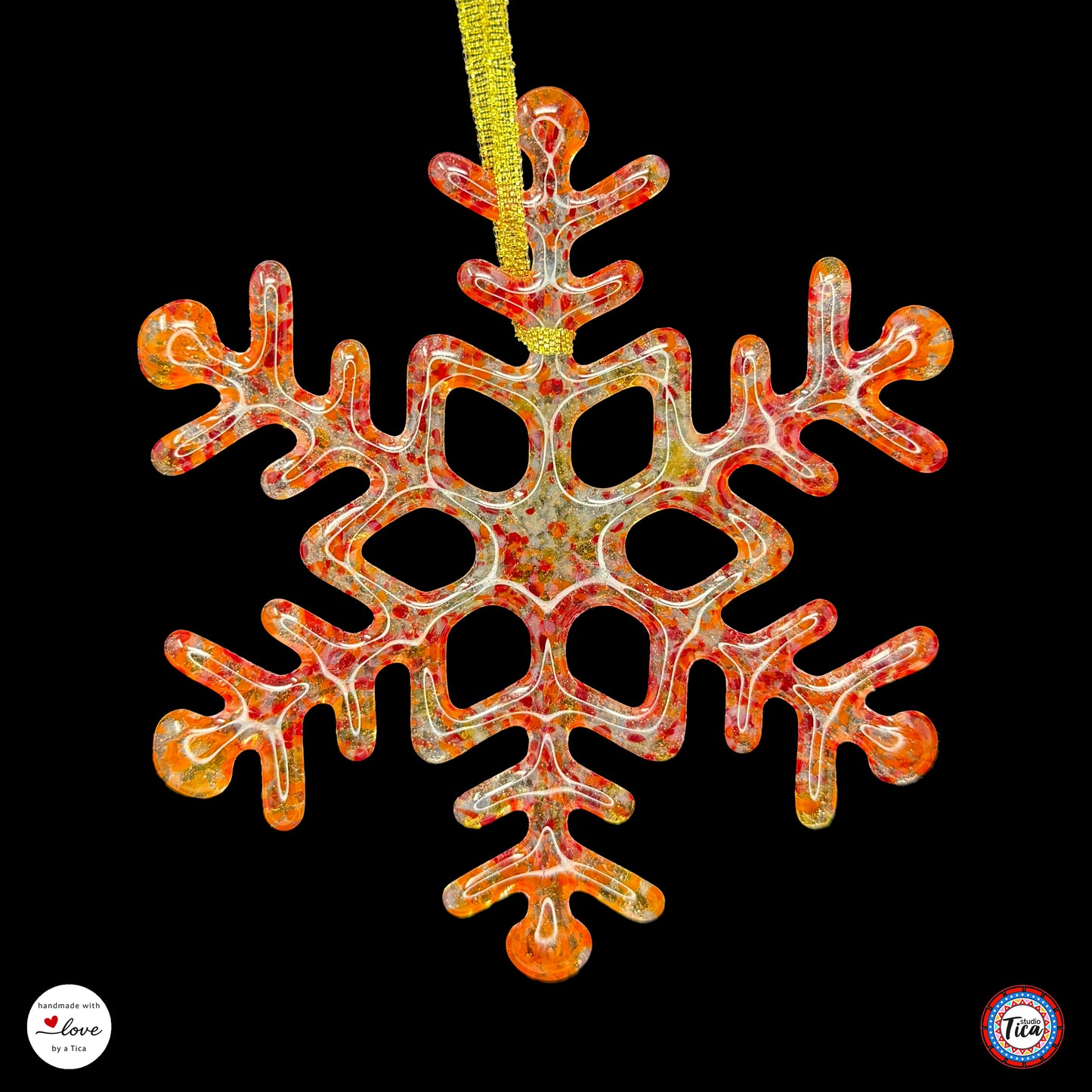 Handmade Glass Snowflake - Rim of Fire - by studioTica