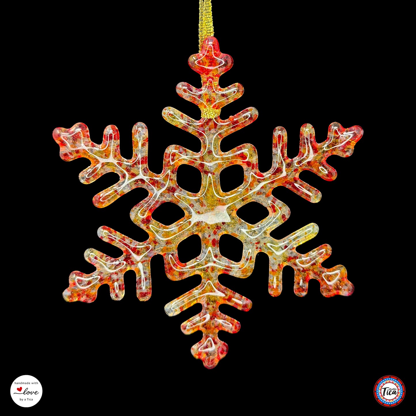 Handmade Glass Snowflake - Rim of Fire - by studioTica
