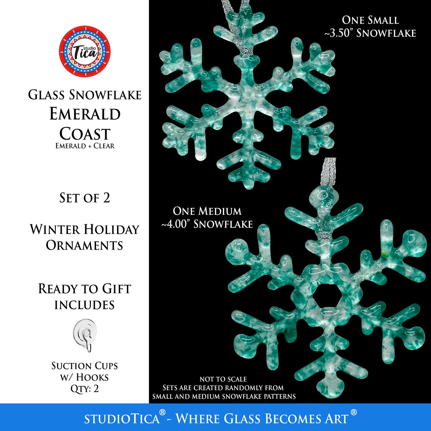 Handmade Glass Snowflake - Emerald Coast - by studioTica