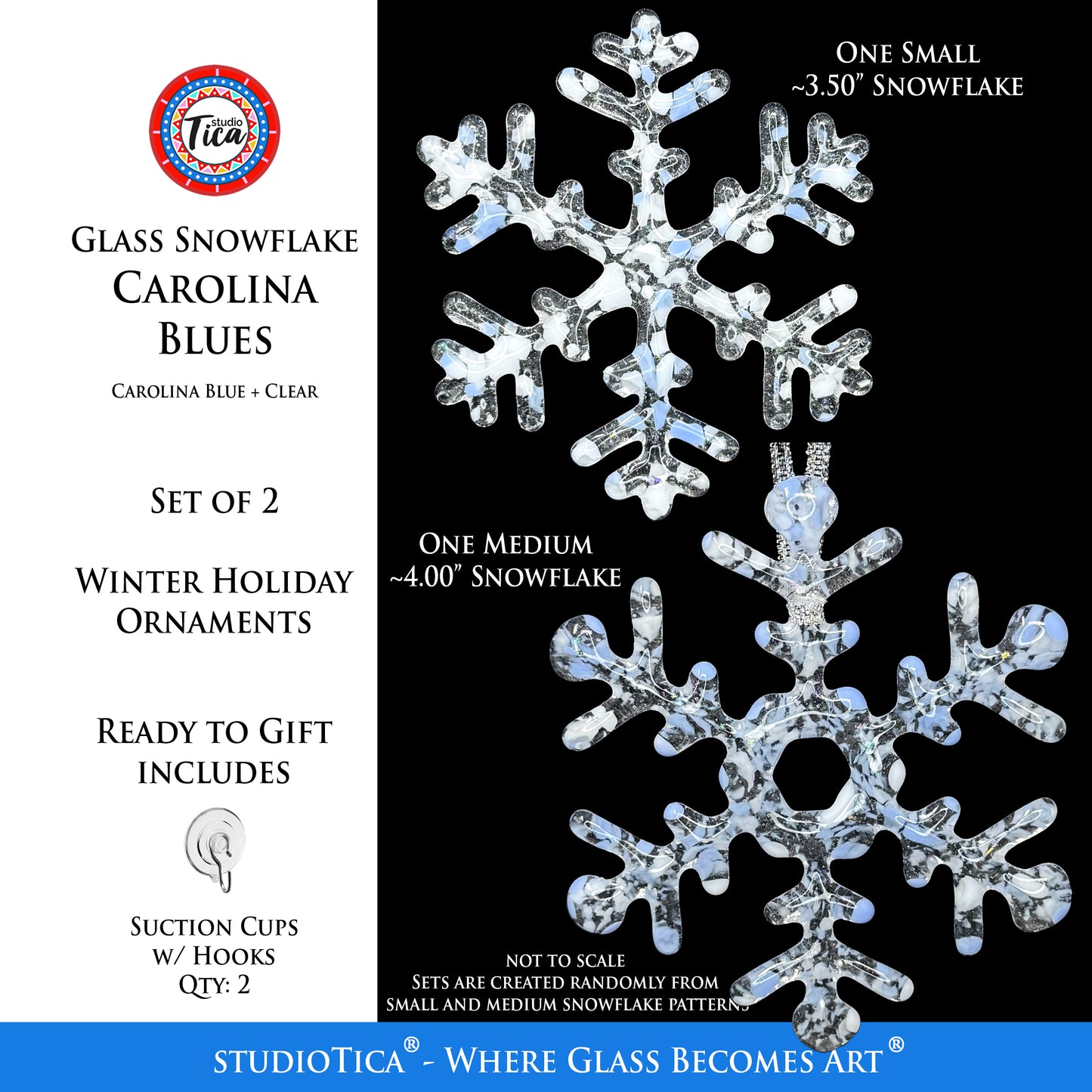 Handmade Glass Snowflake - Carolina Blues - by studioTica