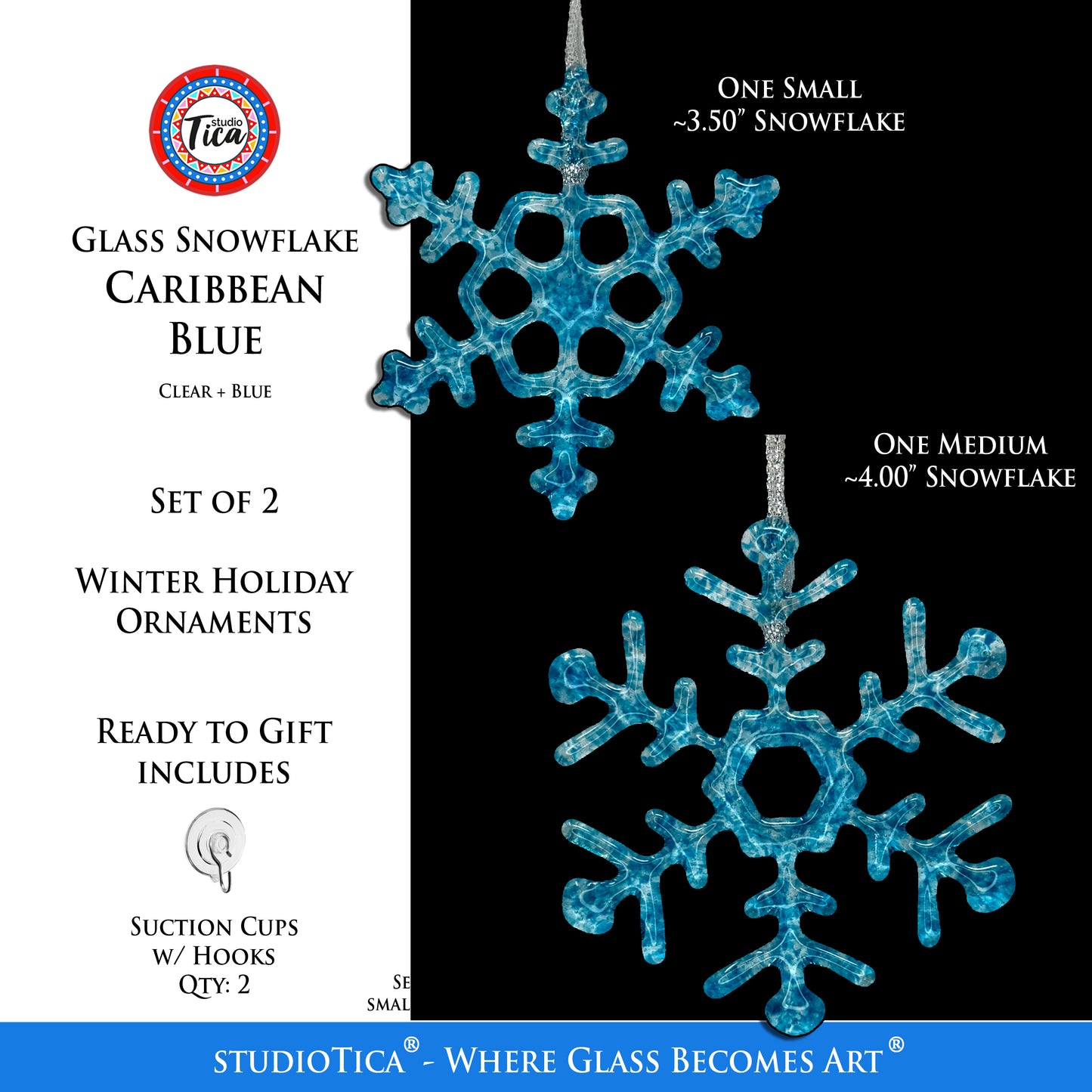 Handmade Glass Snowflake - Caribbean Blue - by studioTica