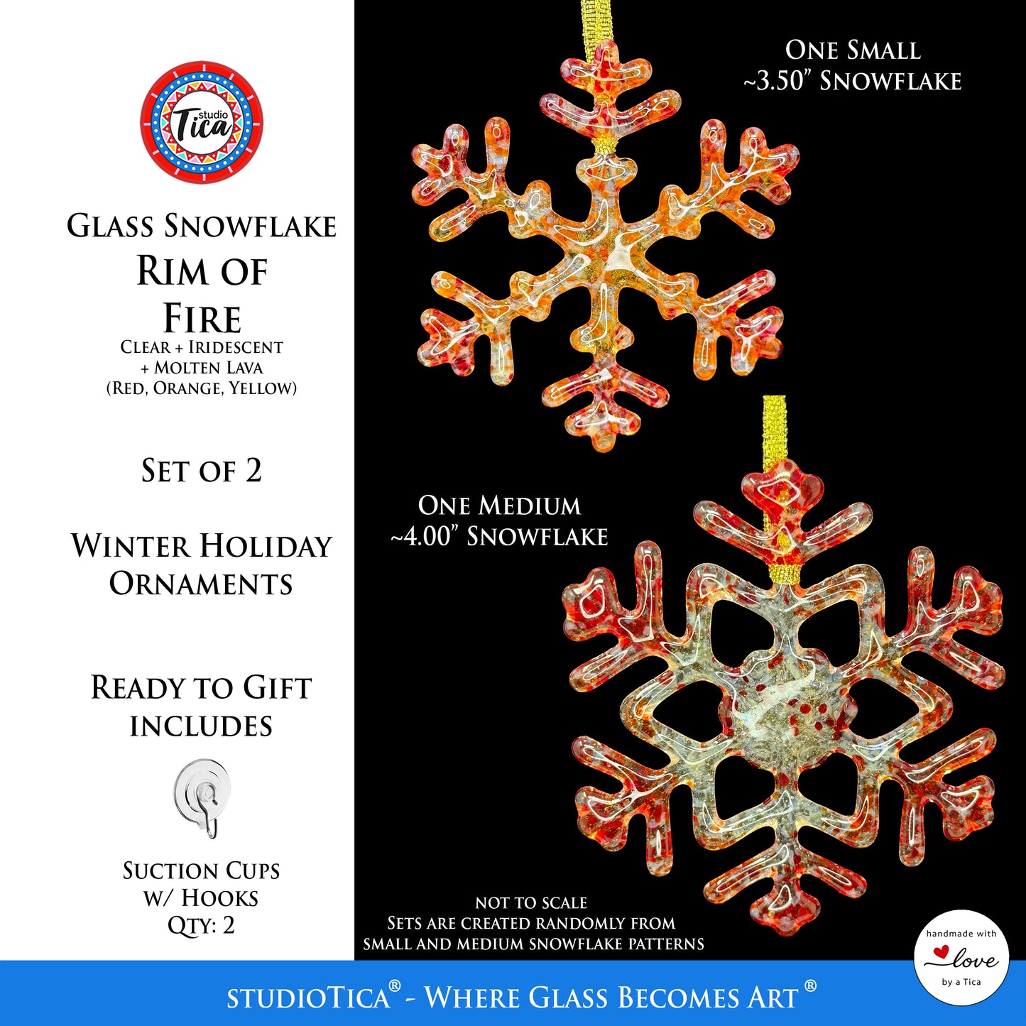 Handmade Glass Snowflake - Rim of Fire - by studioTica